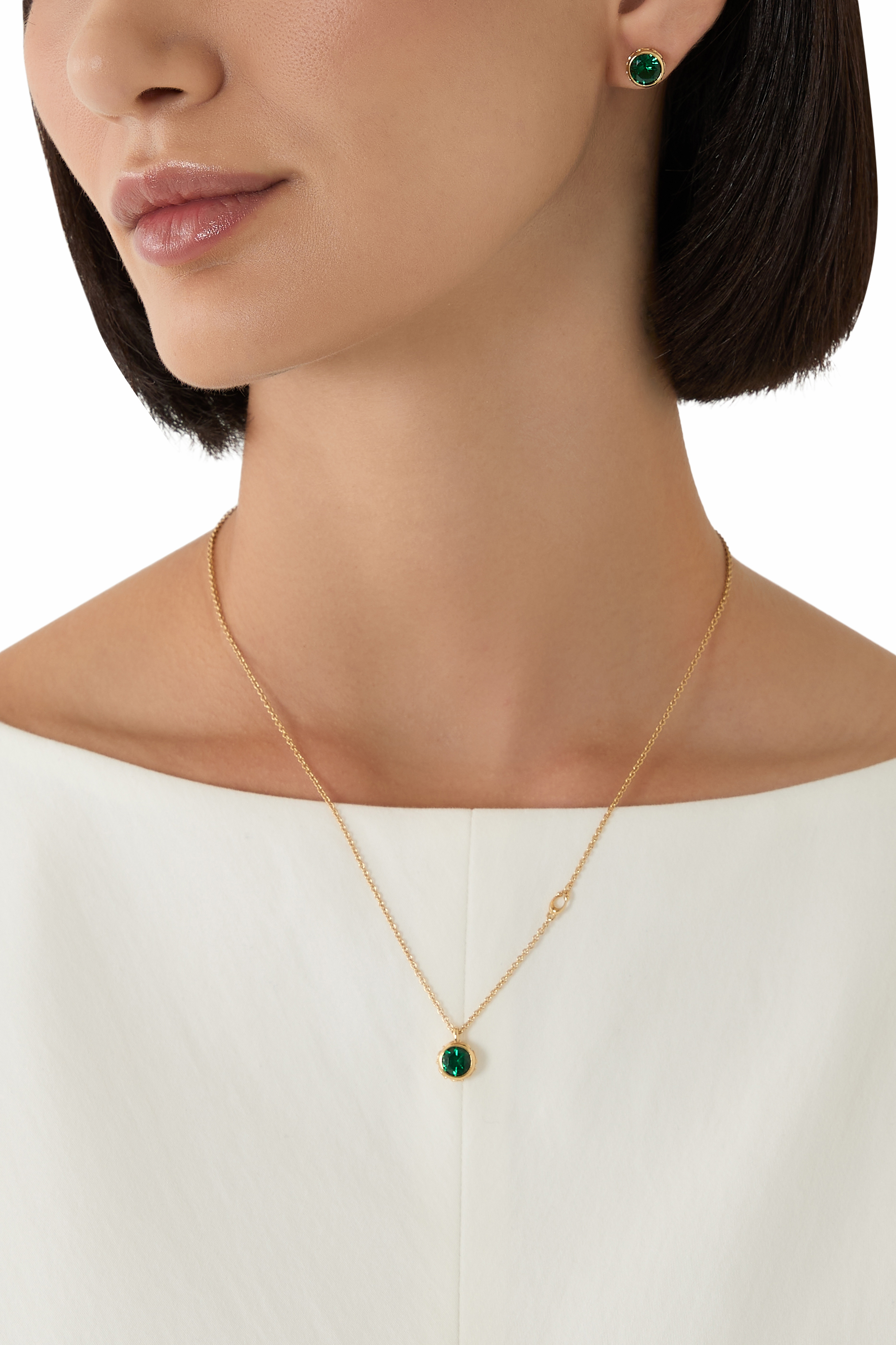  Stone Stud Necklace & Earrings Set 