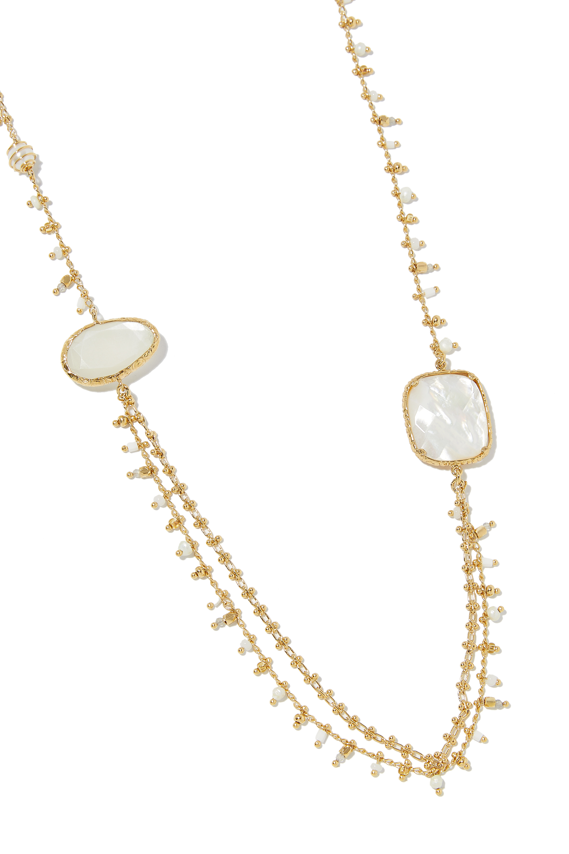Serti Poncherie Long Necklace, 24k Gold-Plated Brass & Mother of Pearl