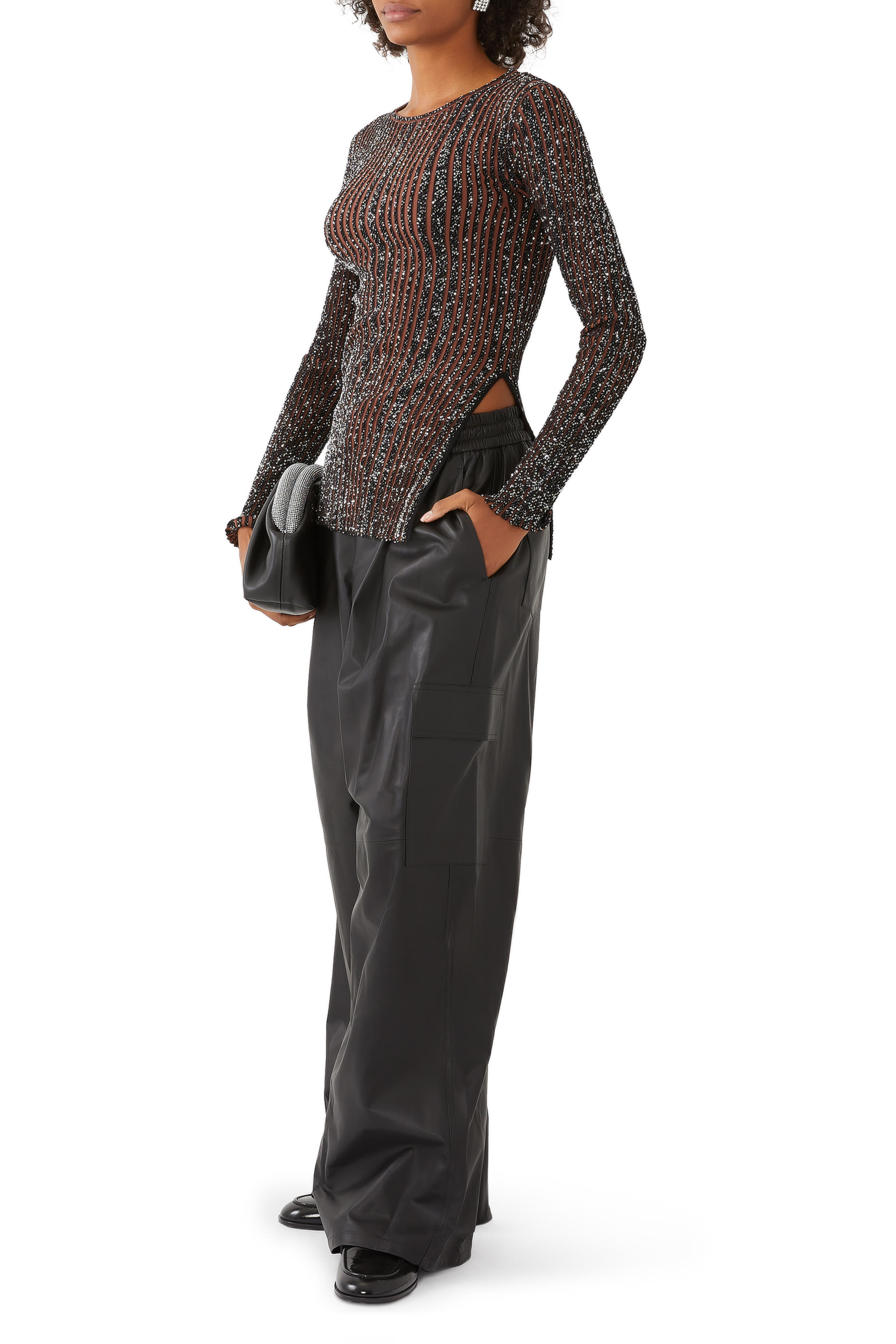 Partialized Knit Sequinned Long Sleeve Sweater