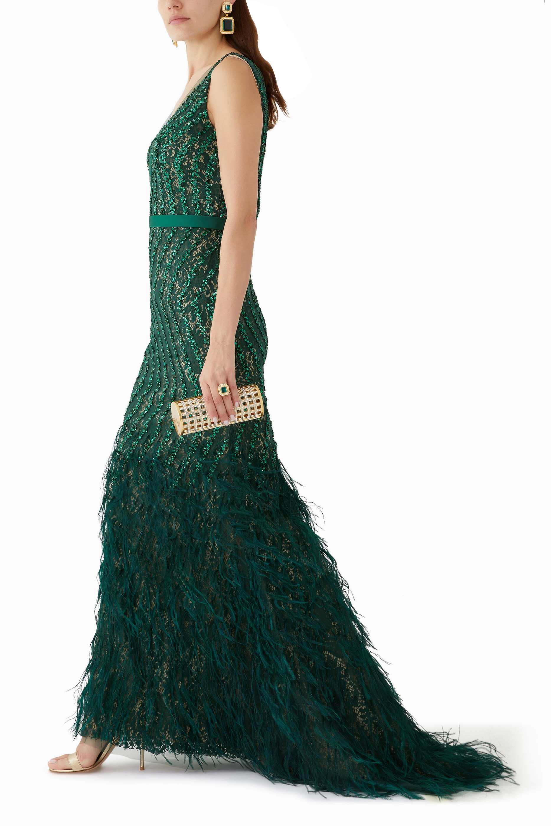 Feather Sleeveless Gown