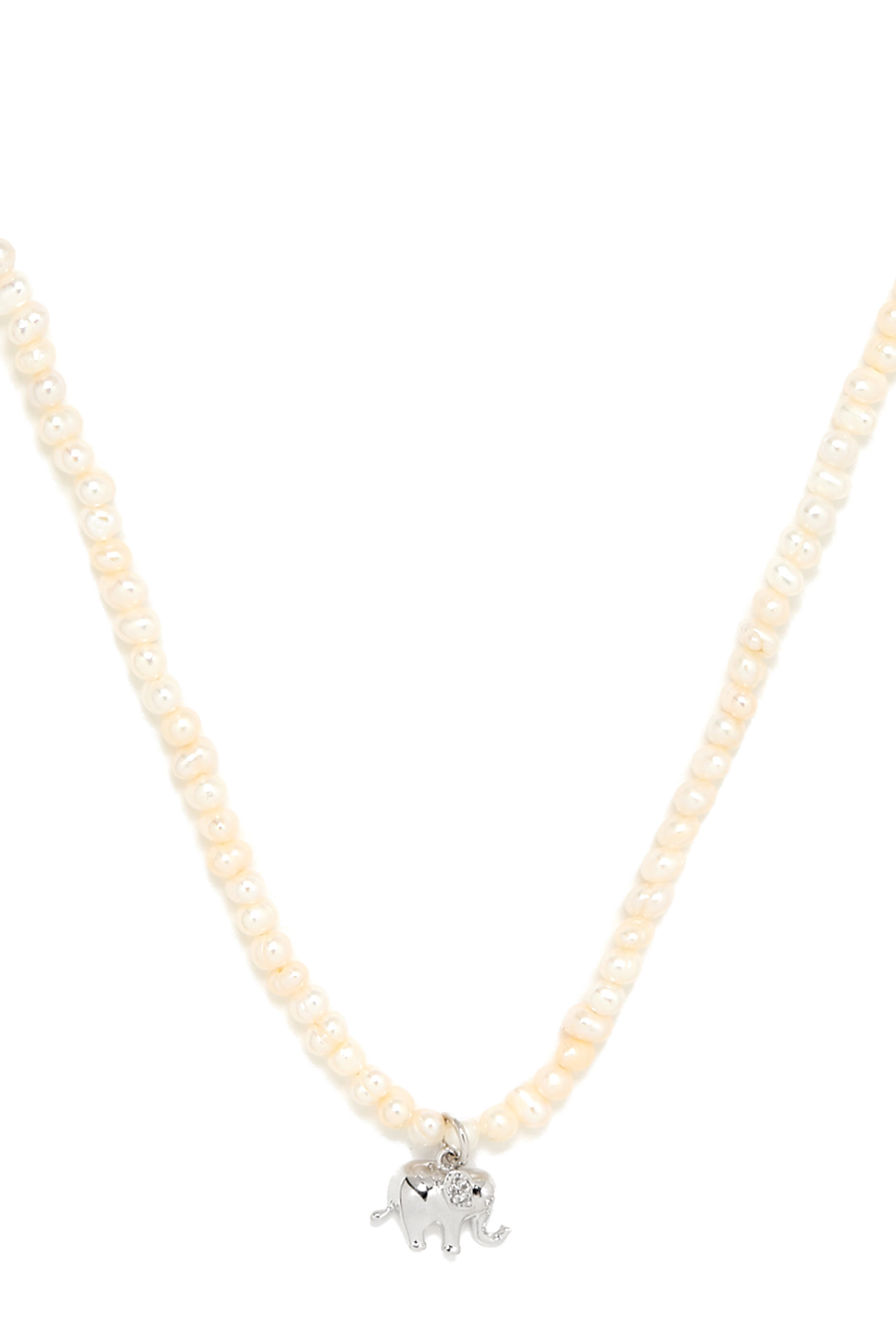 Precious Elephant Pendant Necklace, Metal & Pearls
