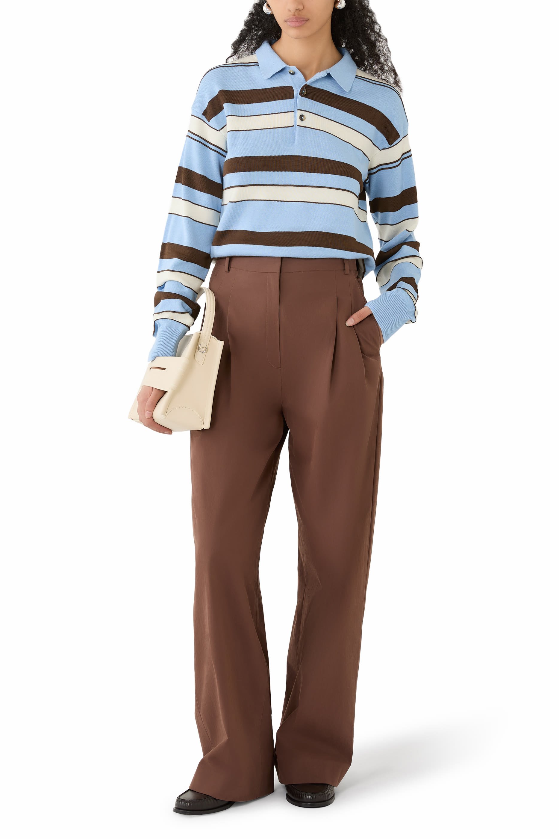 Knitted Striped Rugby Polo Top