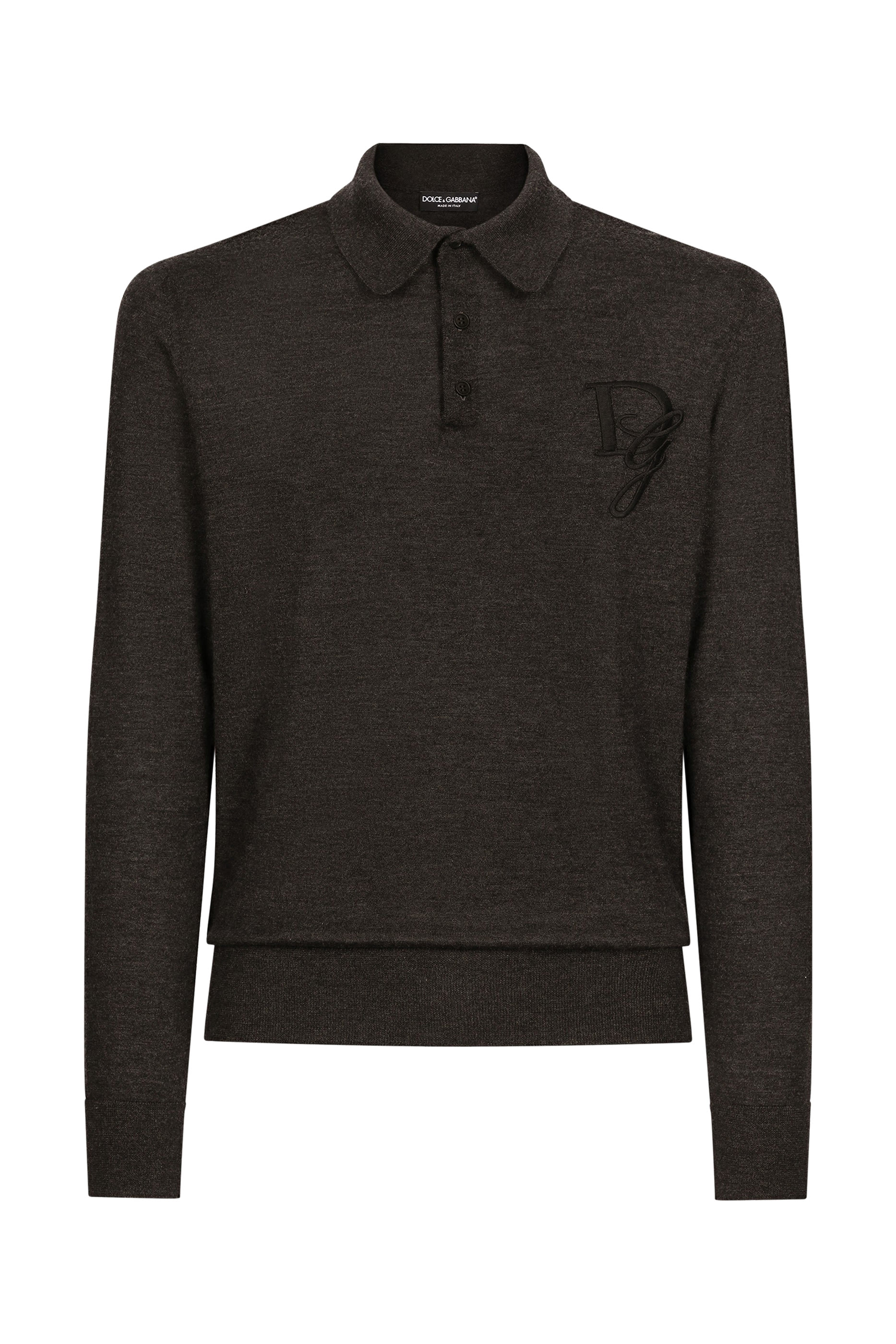 Long-Sleeved Cashmere Polo-Shirt with Embroidered Logo