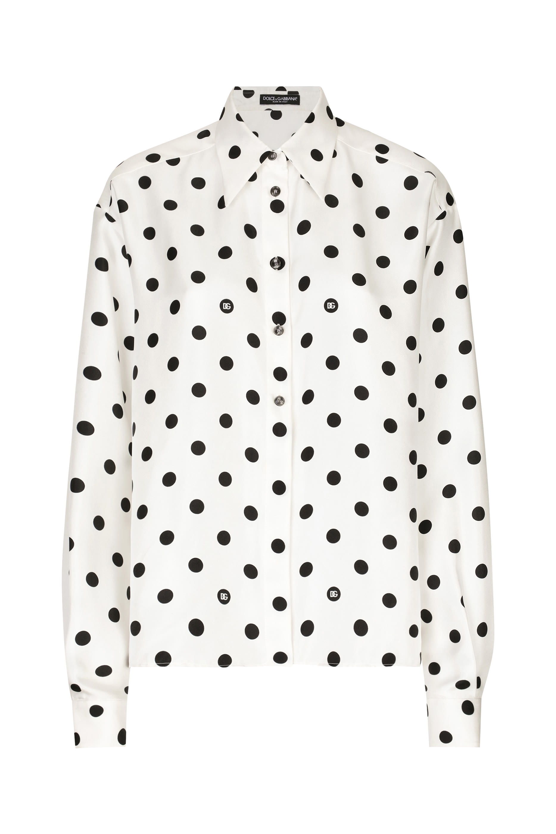Polka-Dot Print Silk Twill Shirt