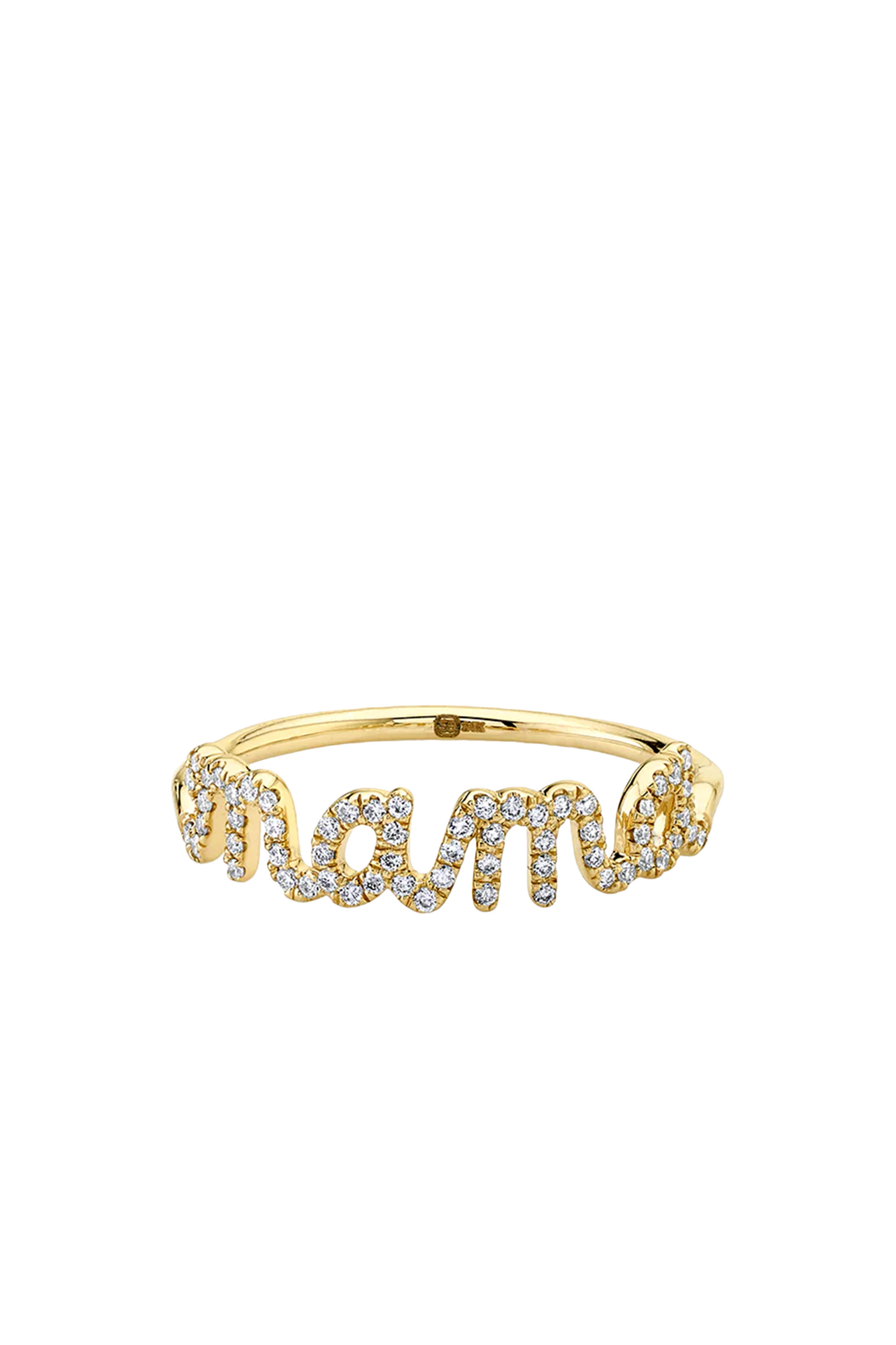 Mama Script Ring, 14k Gold & Diamond