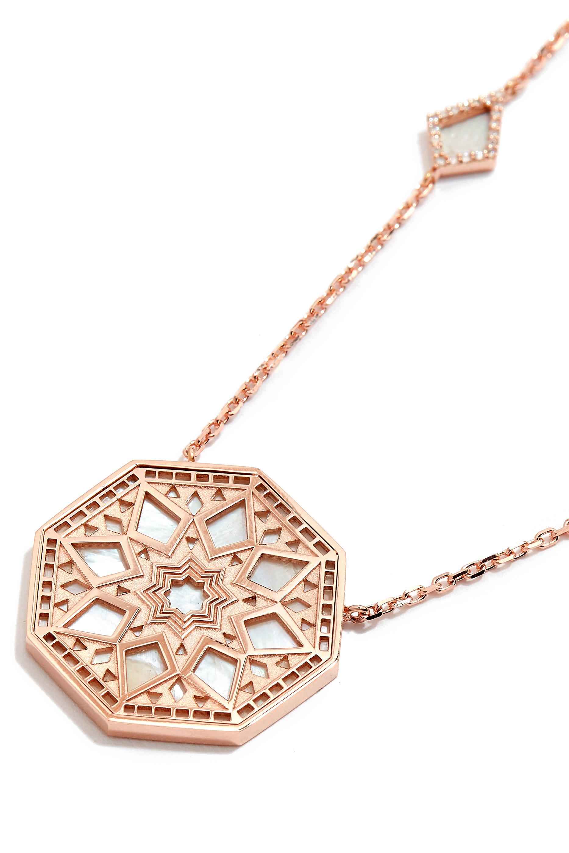 Classic Turath Necklace, 18k Rose Gold with Mother of Pearl & Diamonds
