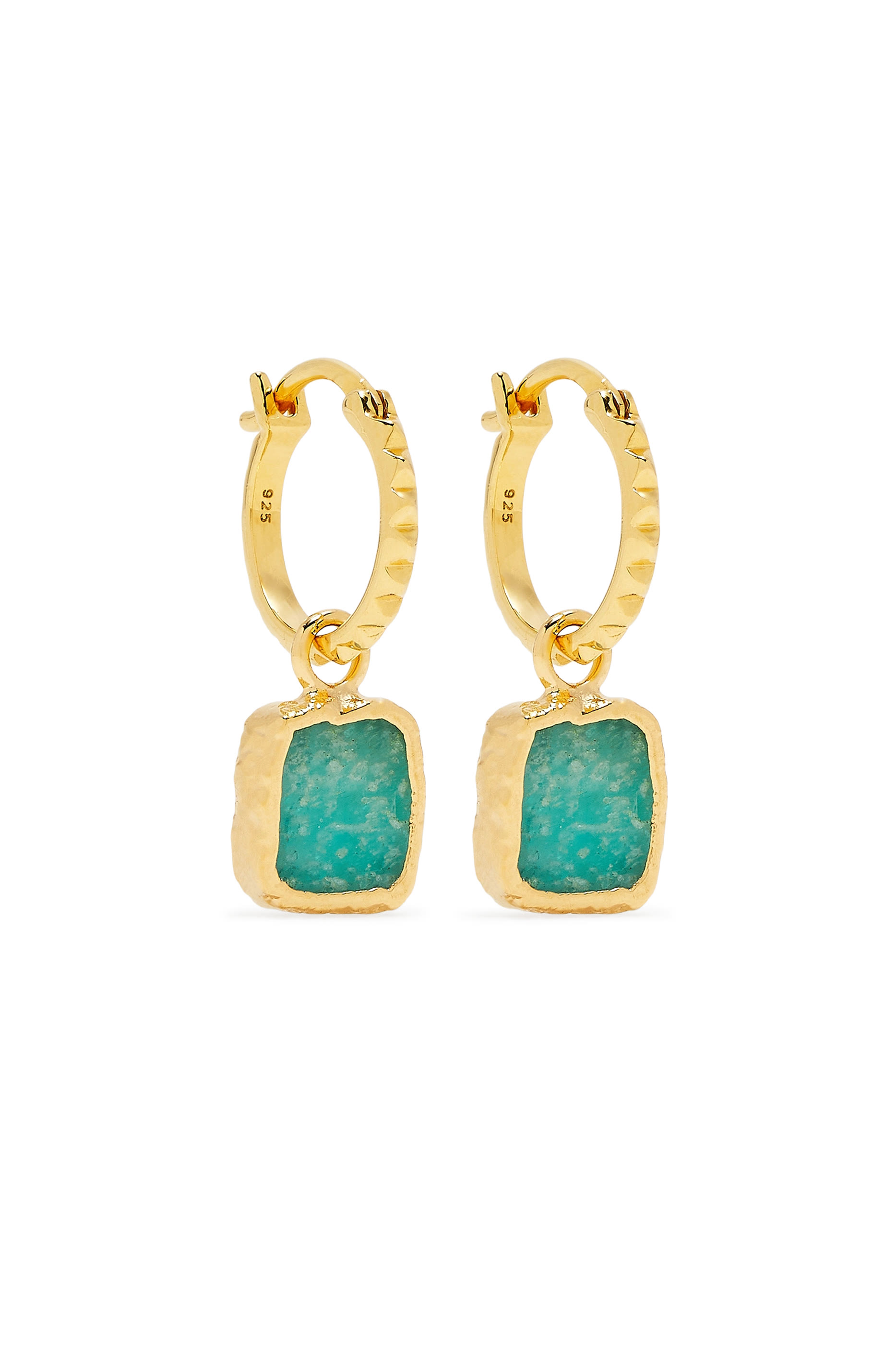 Mini Pyramid Hoop Earrings, 18k Gold-Plated Vermeil with Amazonite