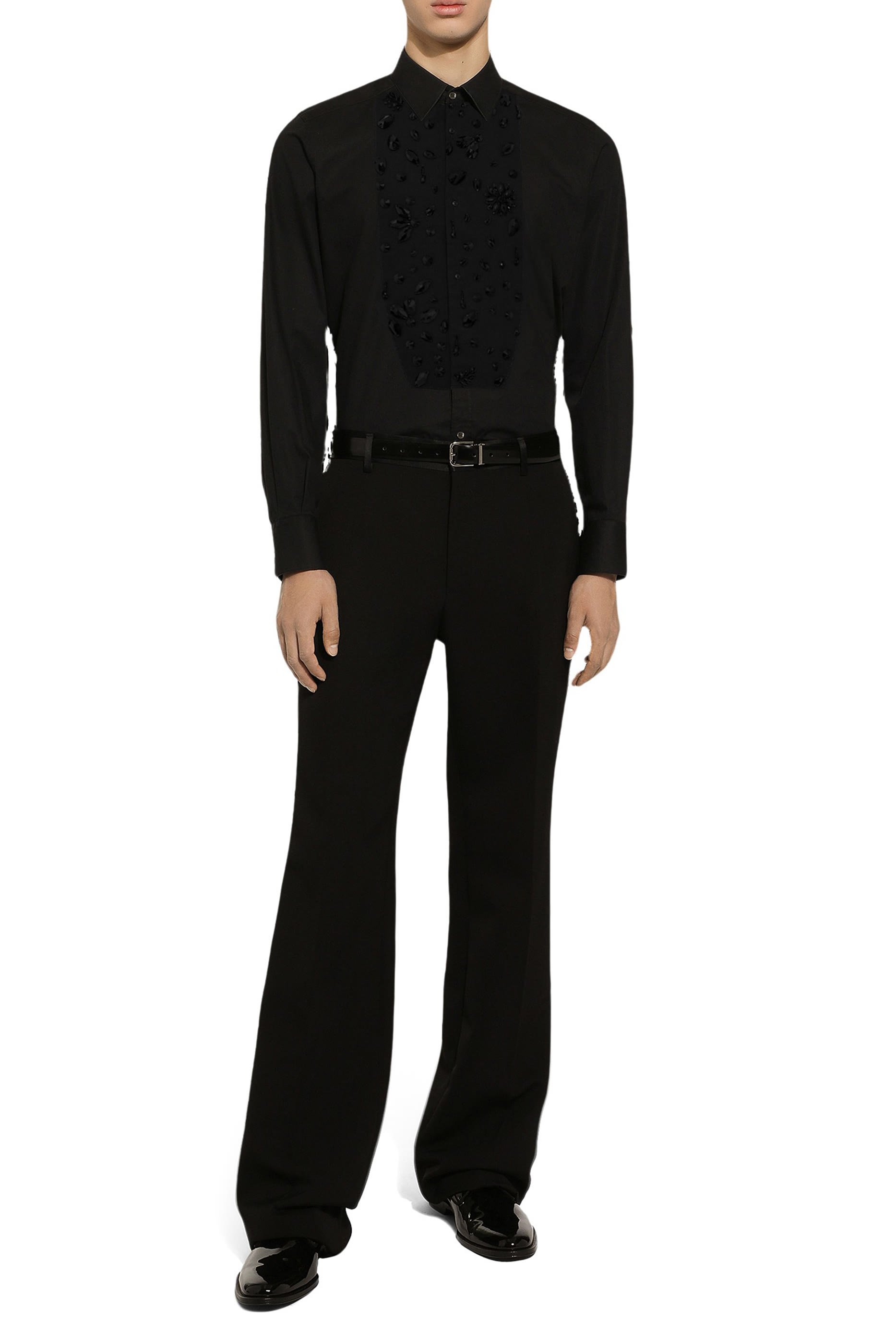 Rhinestone Embroidery Gold-Fit Tuxedo Shirt