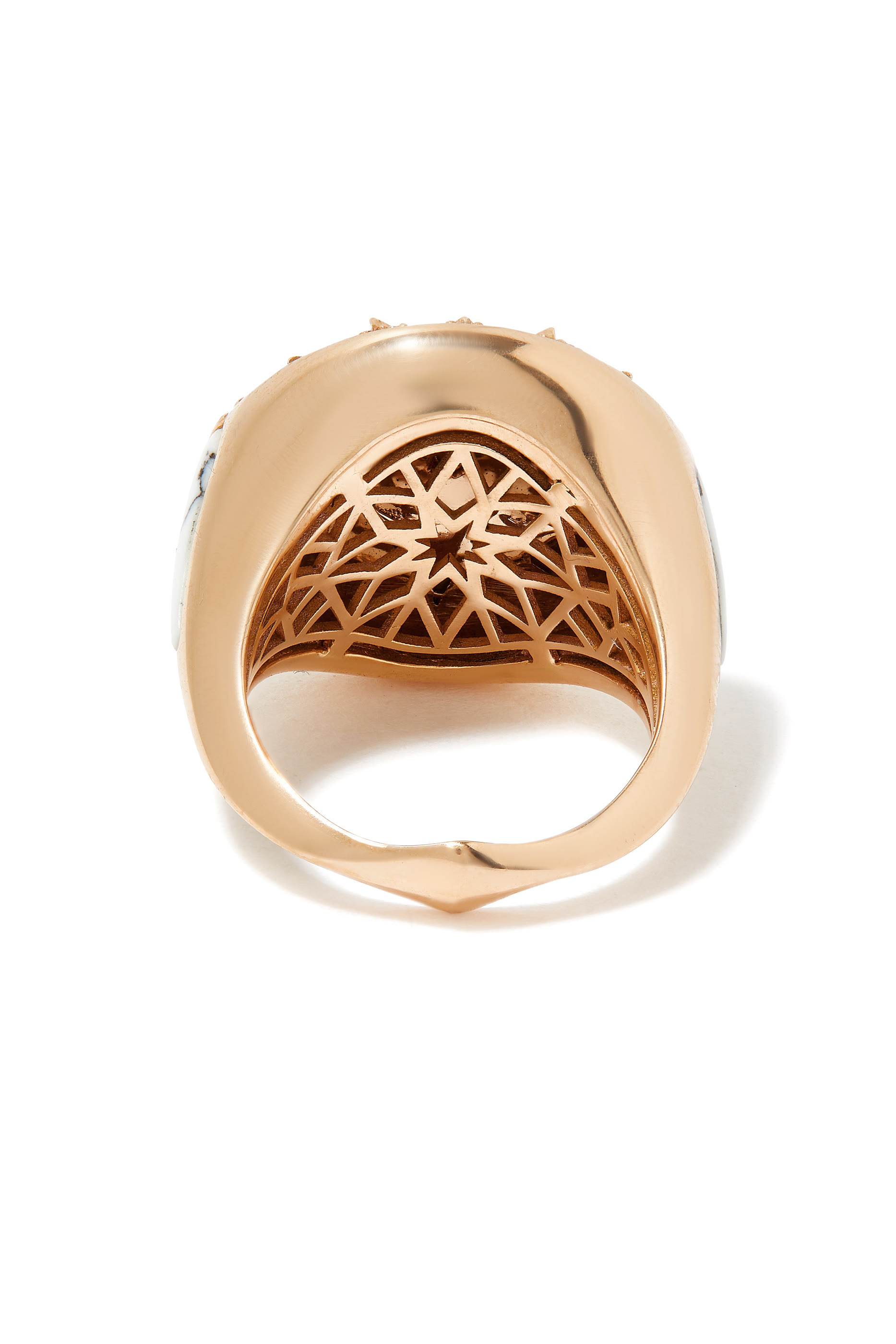 Nord Ring, 18k Rose Gold, Diamonds, White Agate & Malachite