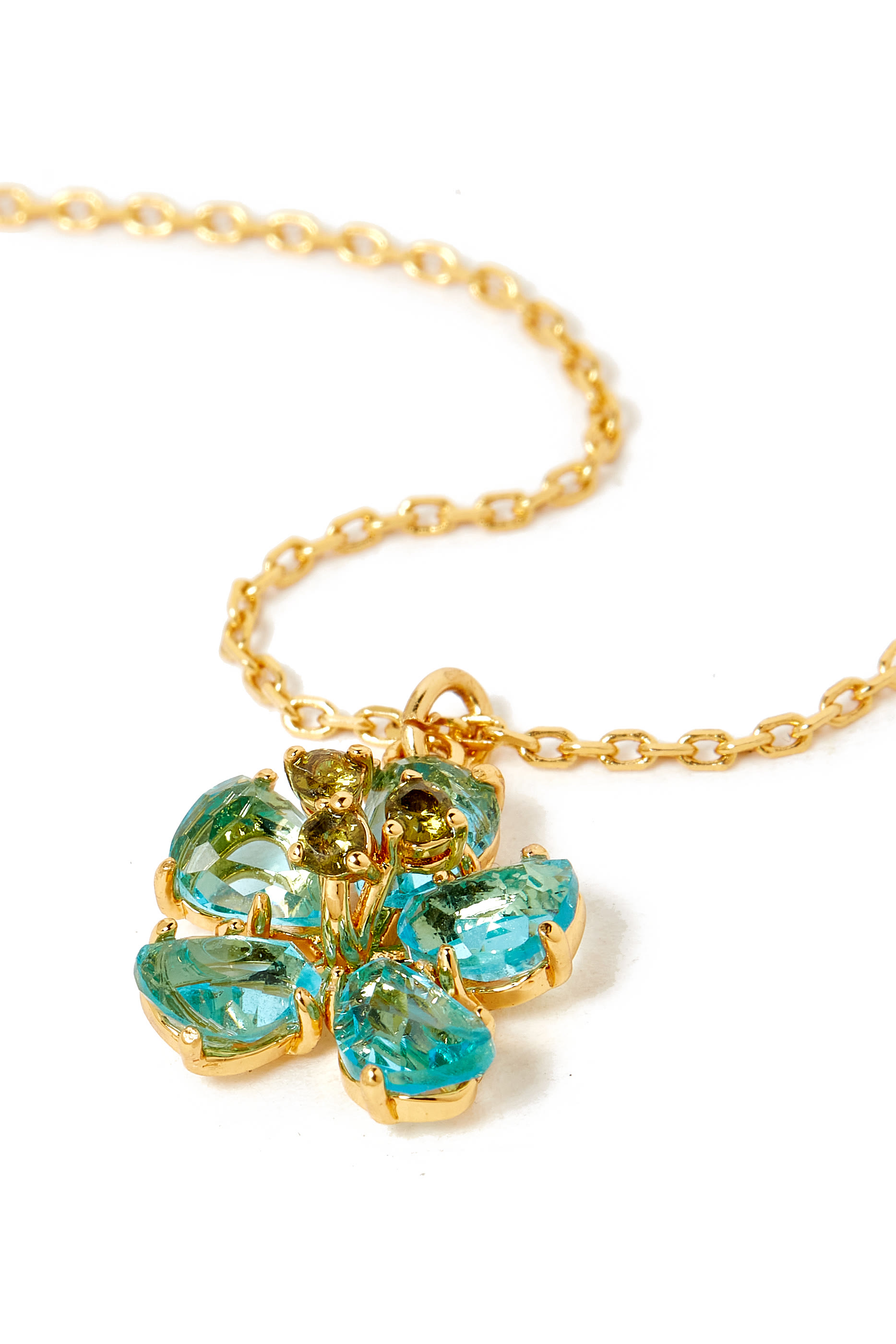 Paradise Flower Mini Pendant, Plated Metal & Cubic Zirconia, Glass Stone