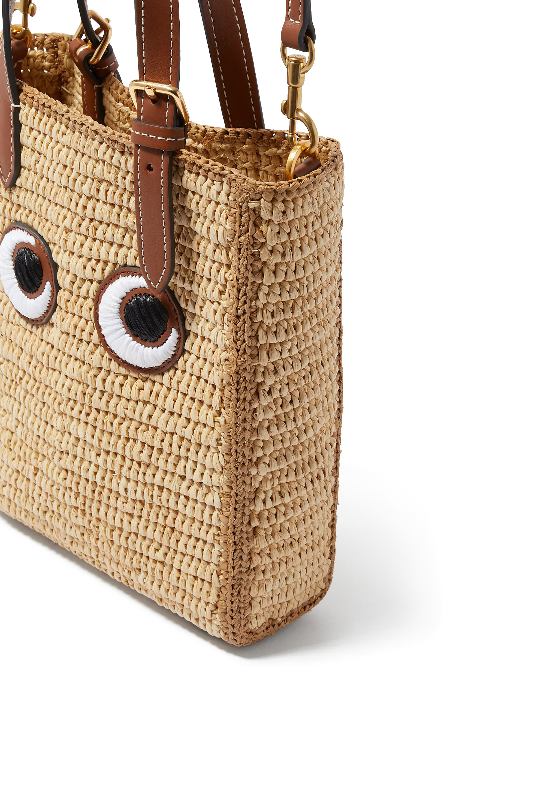 N/S Raffia Eyes Mini Cross-Body Tote Bag