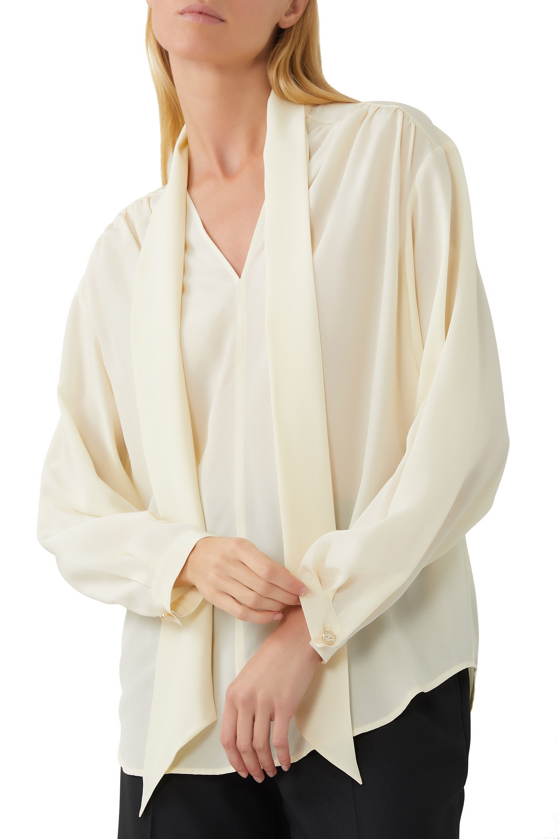 Cr&ecirc;pe Satin Shirt With Neck Tie