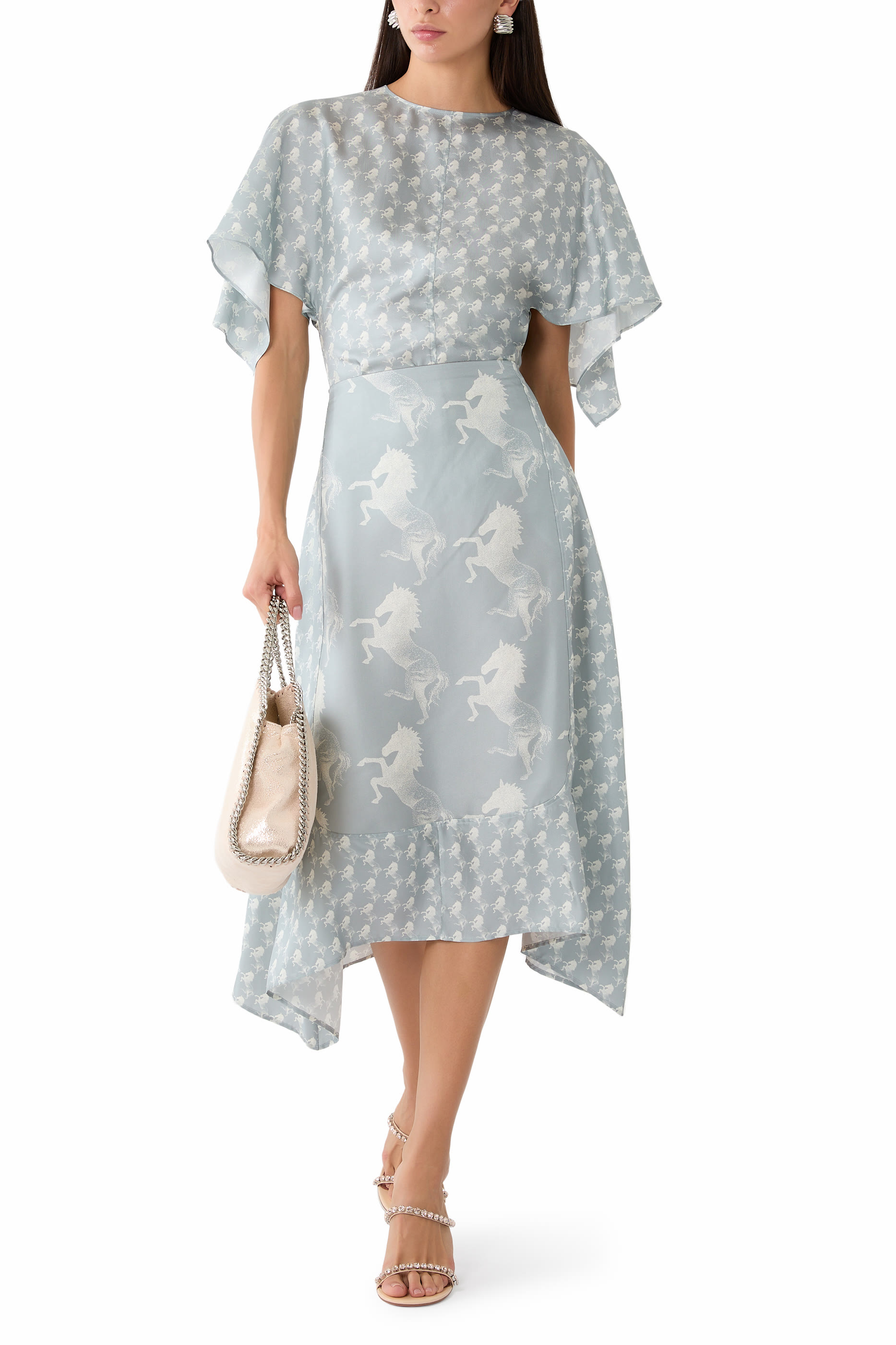 Horse Print Silk Midi Skirt 