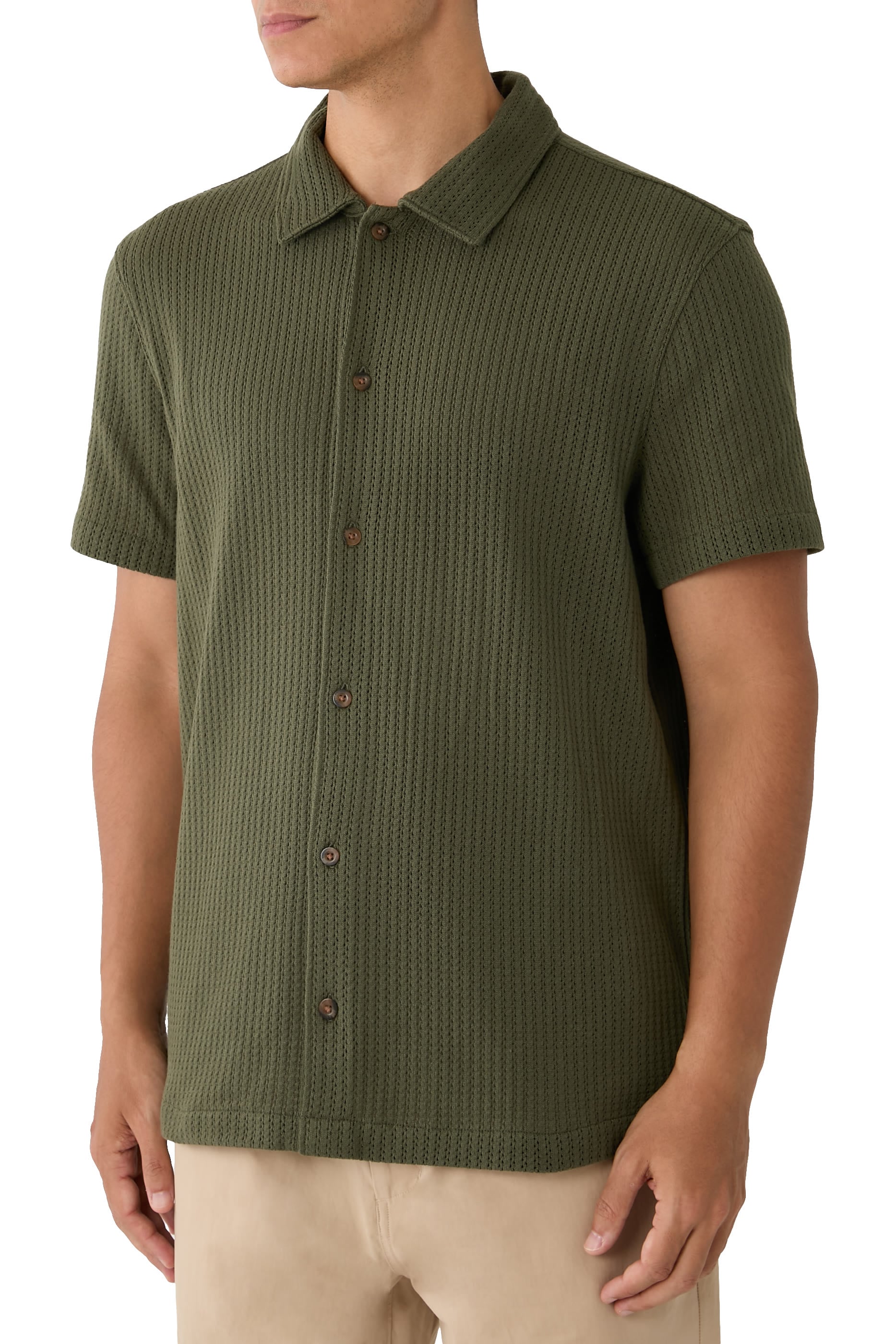 Pointelle Cotton-Blend Button-Front Shirt 