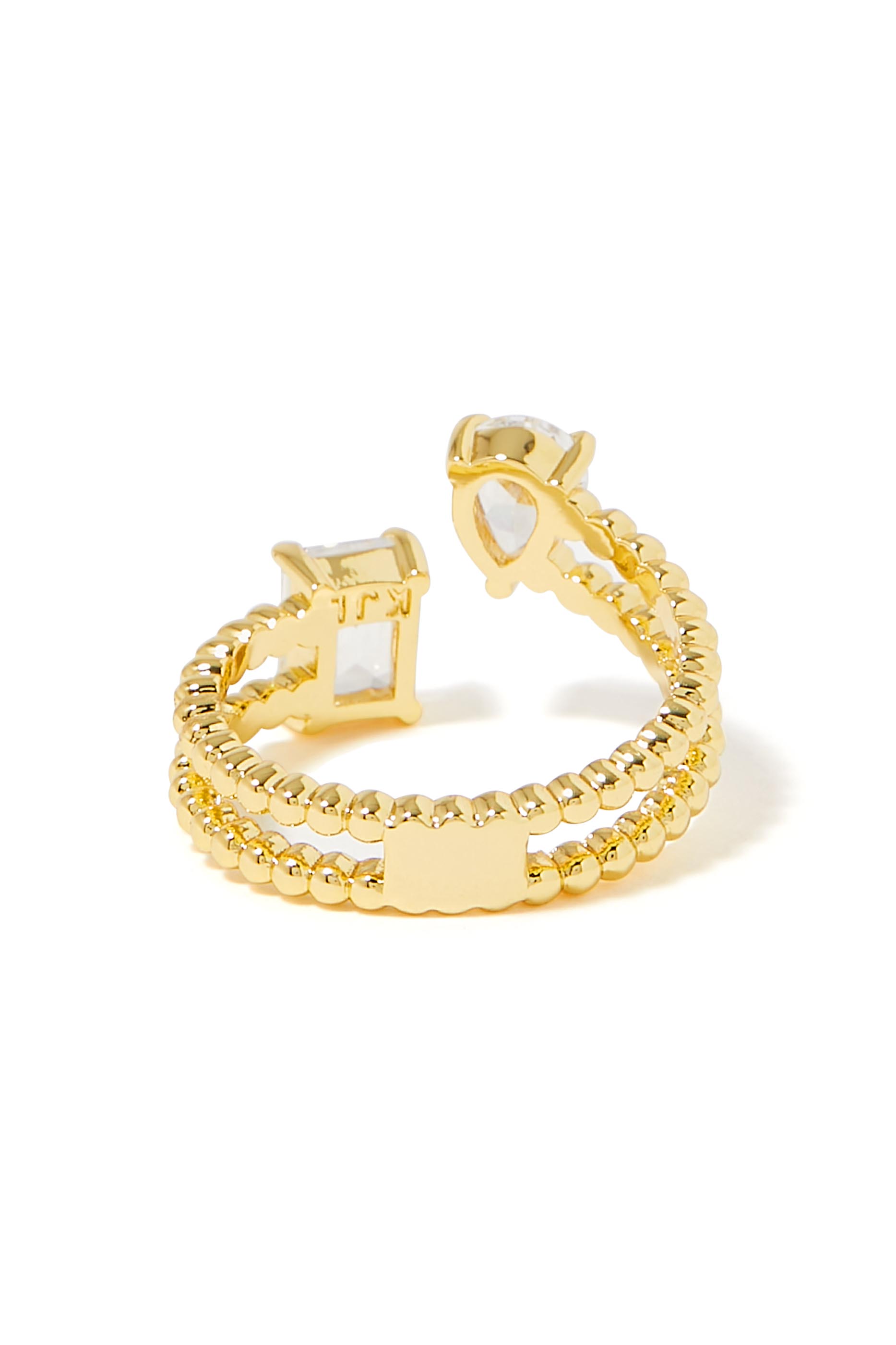 Ball Chain Emerald Wraparound Ring, Gold-Plated Brass & Cubic Zirconia