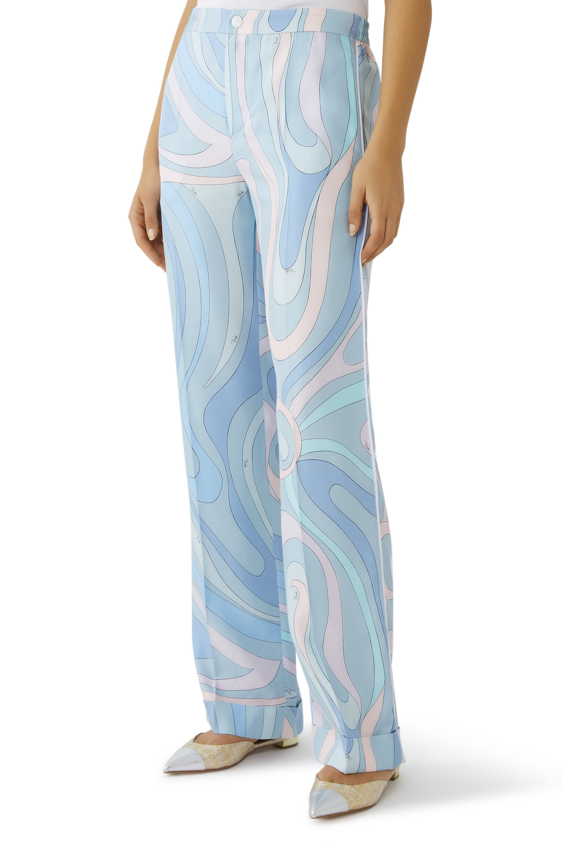 Marmo-Print Silk-Twill Trousers
