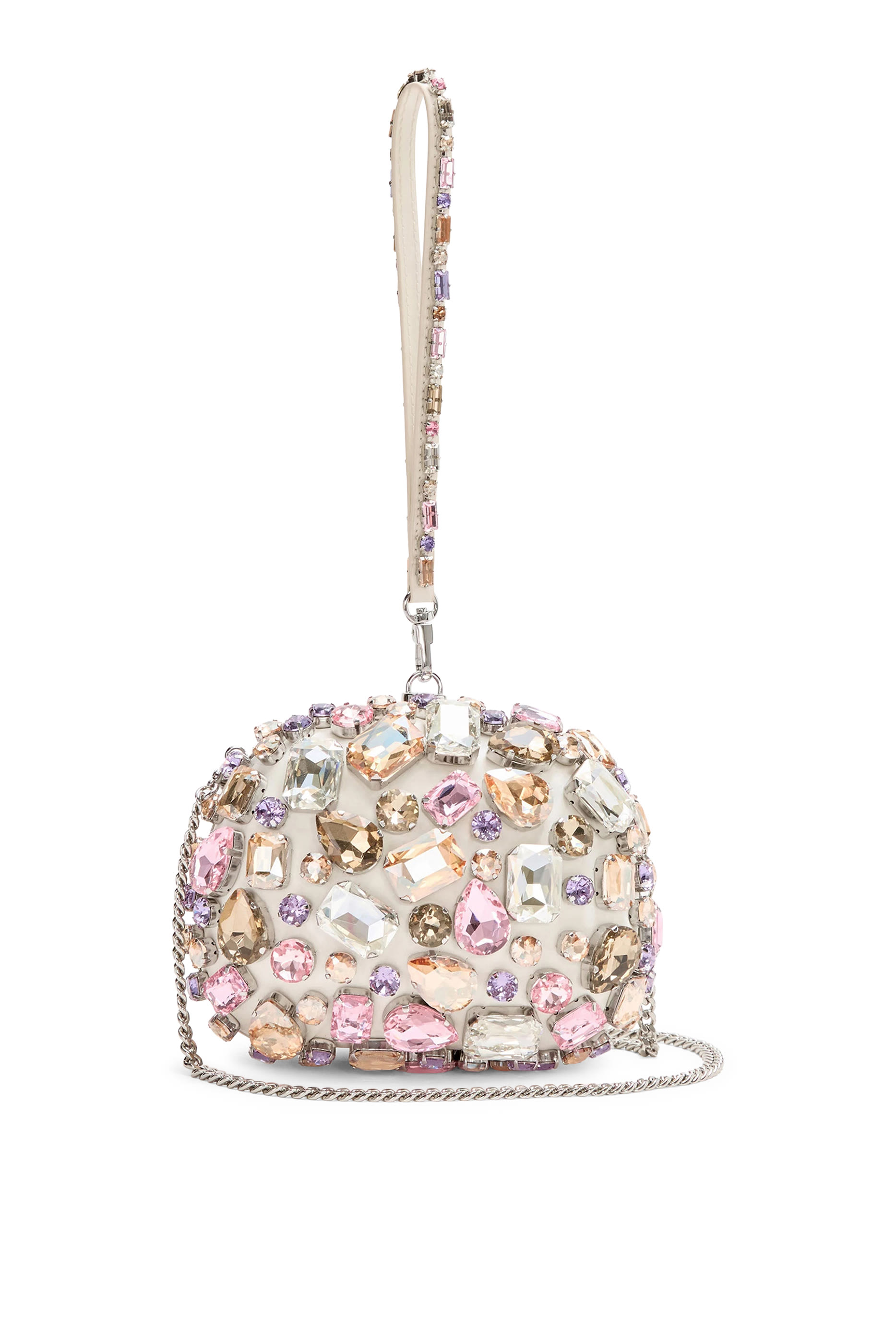 Multi Crystal Embellished Top Handle Clutch Bag 