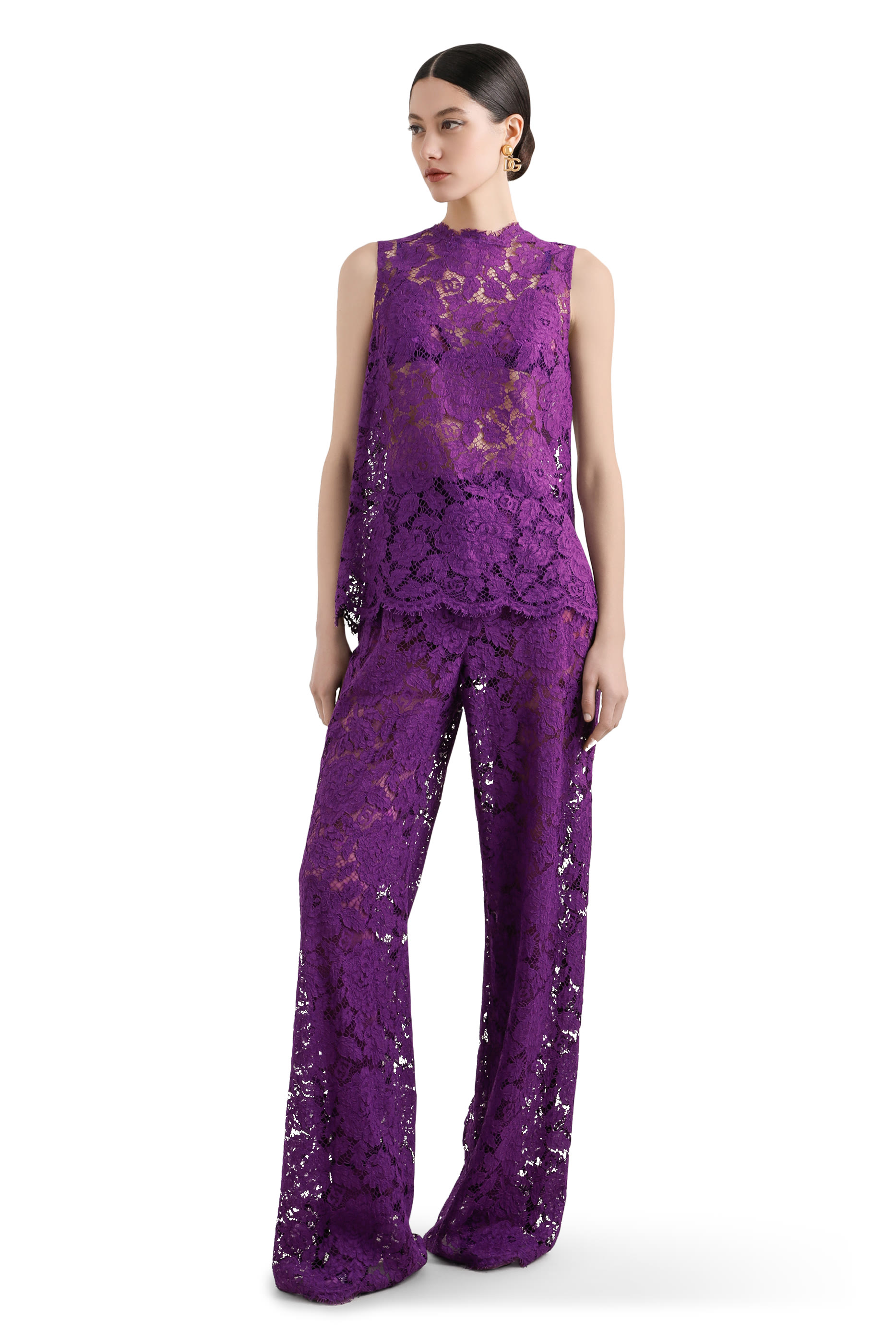 Flared Floral Cordonetto Lace Pants