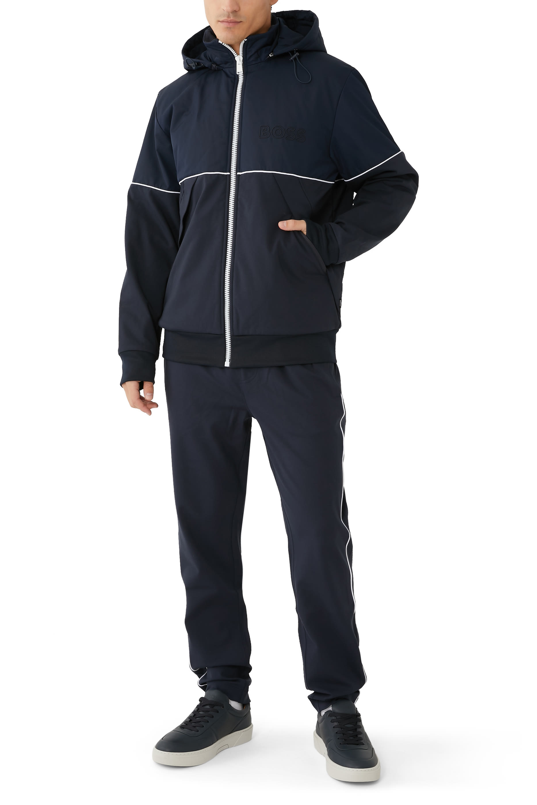 Zip Mixed Materials Hoodie