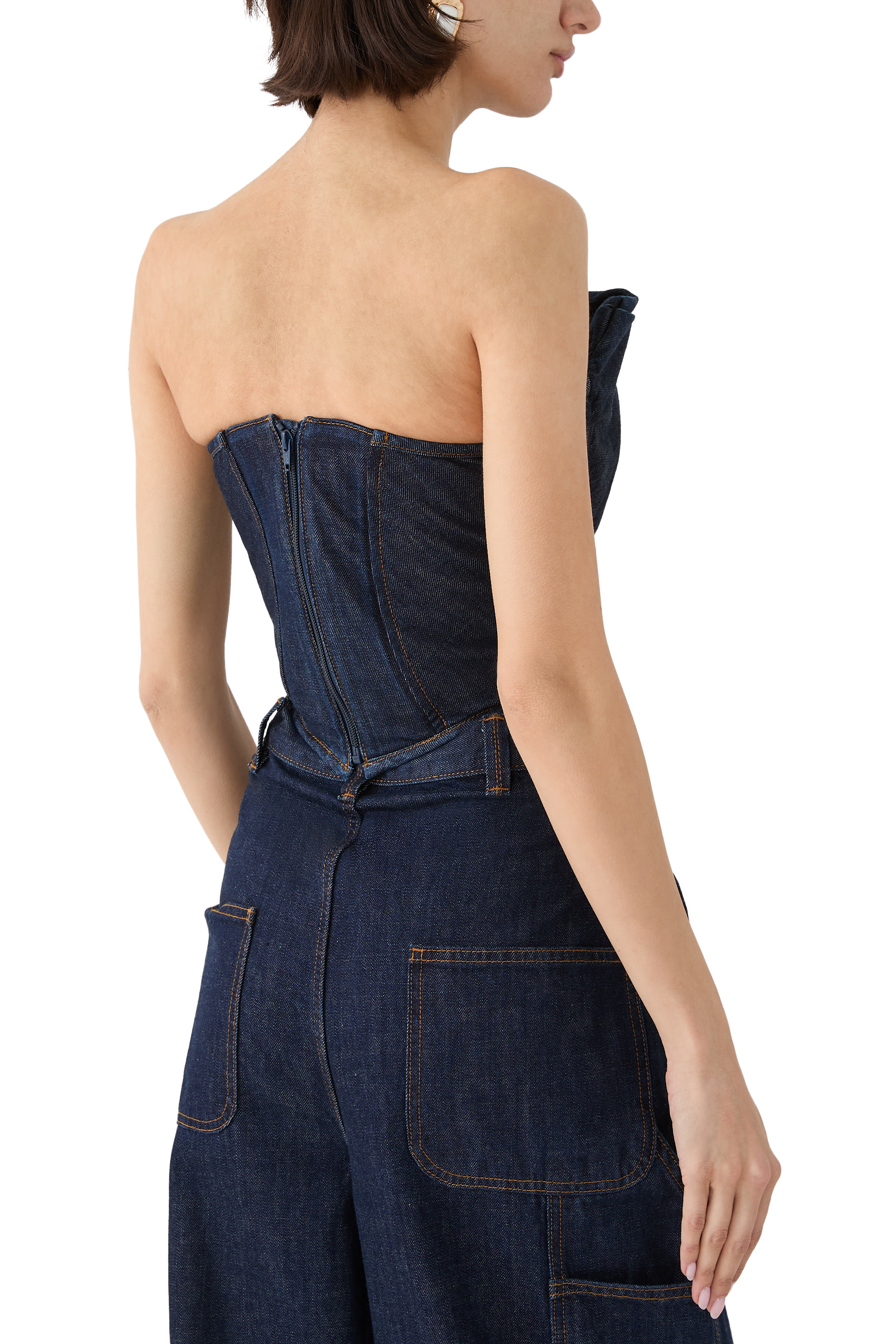 Draped Strapless Denim Corset