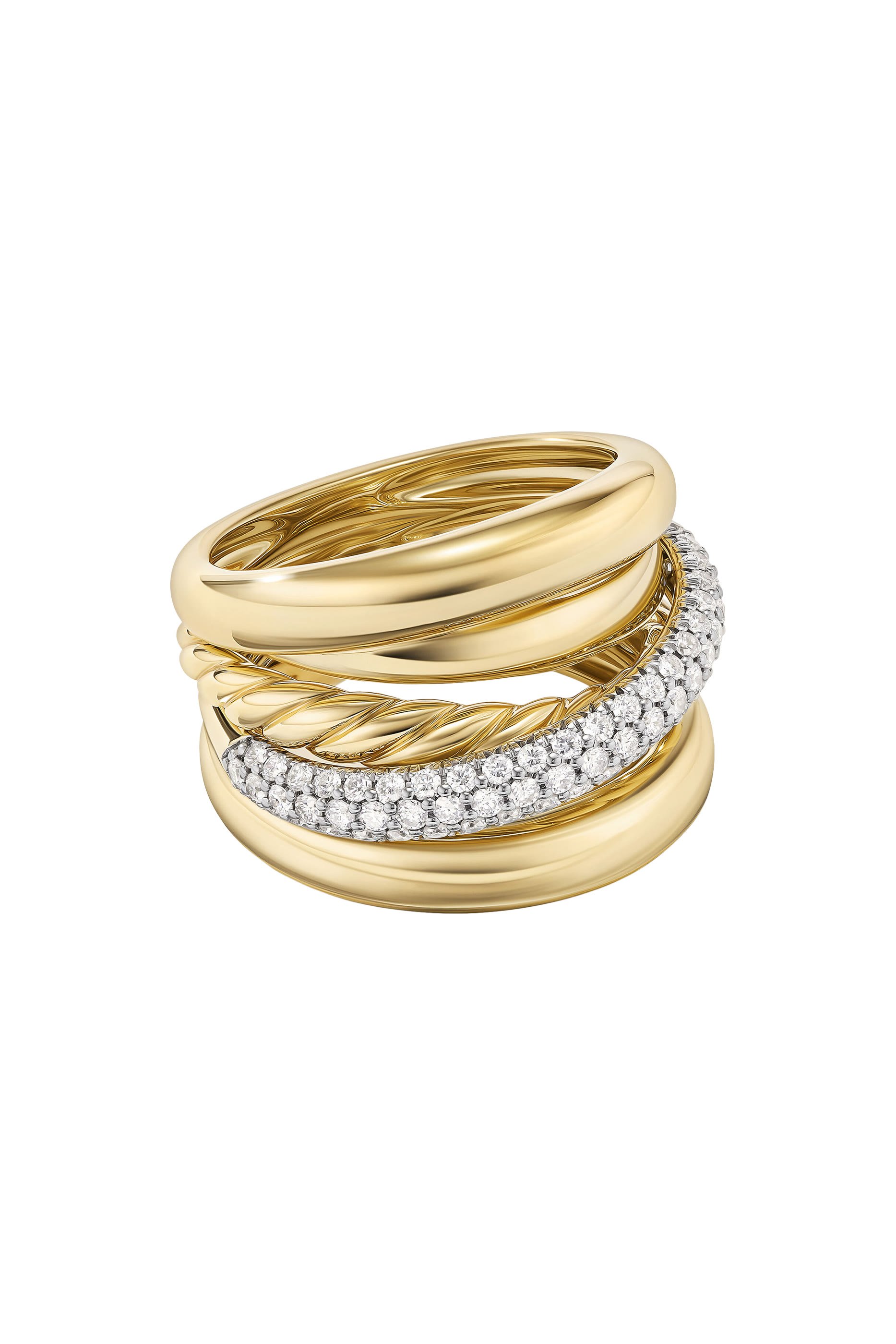 Pav&eacute; Crossover Five Row Ring, 18k Yellow Gold & Diamonds