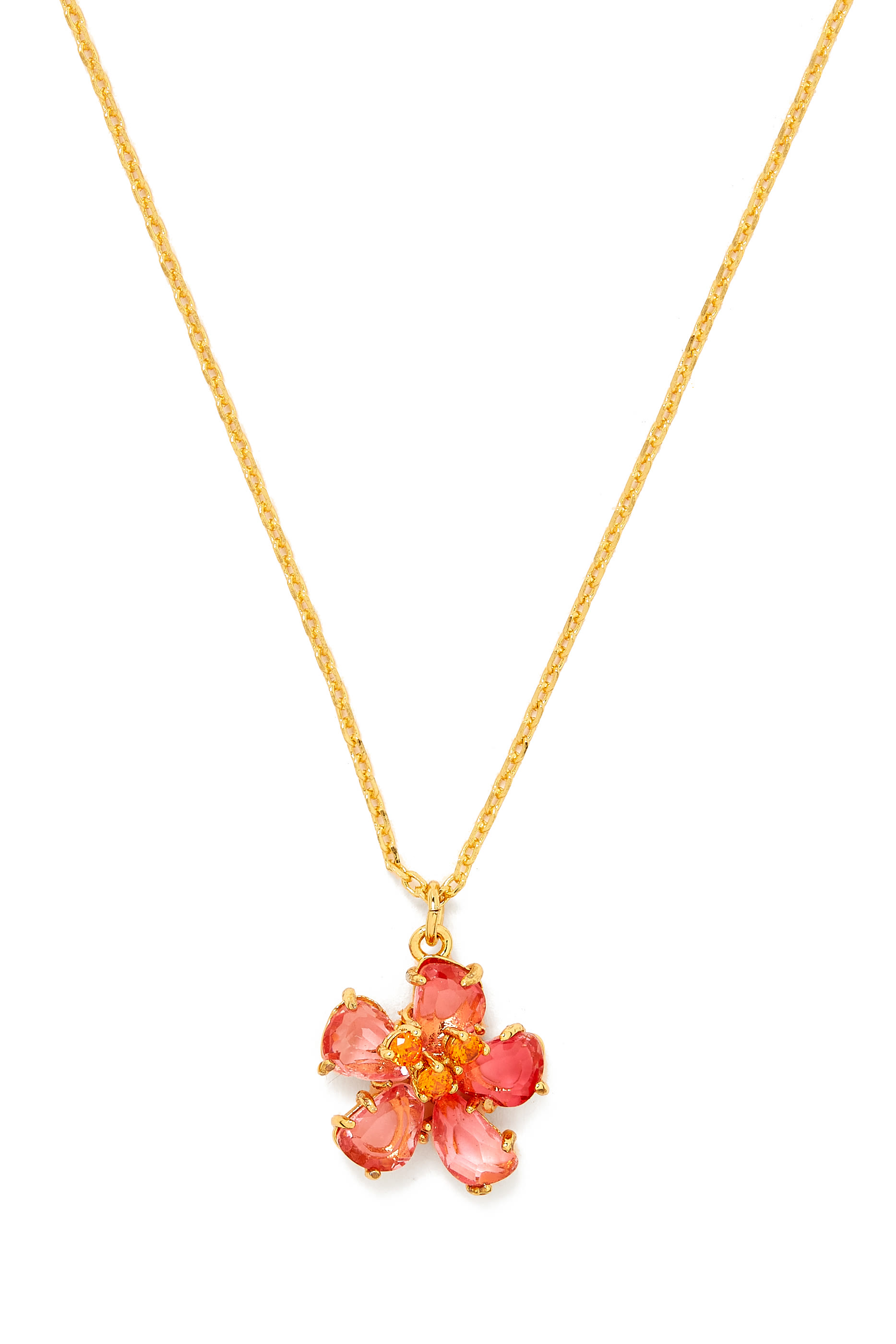 Paradise Flower Mini Pendant, Plated Metal & Cubic Zirconia, Glass Stone