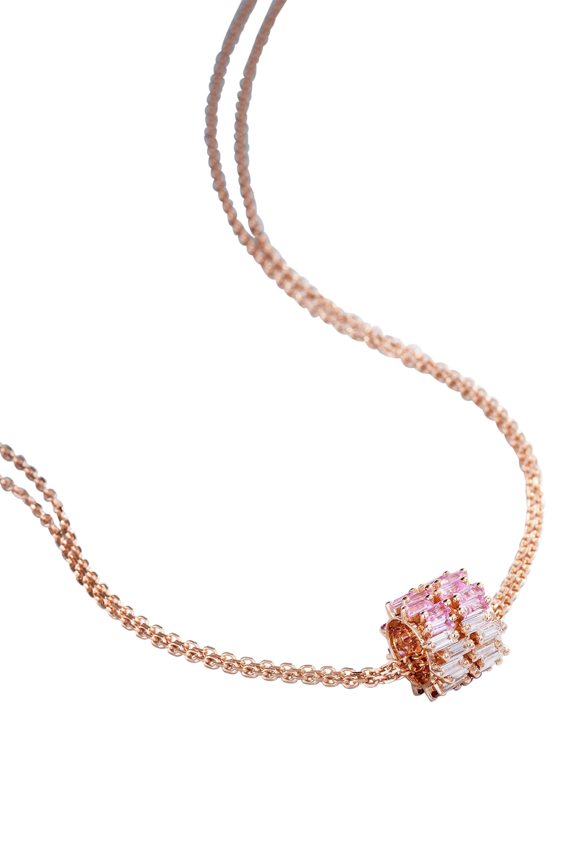 Infinite Double Row Rondelle Pendant, 18K Rose Gold with  Pink Ombre Sapphire & Diamonds