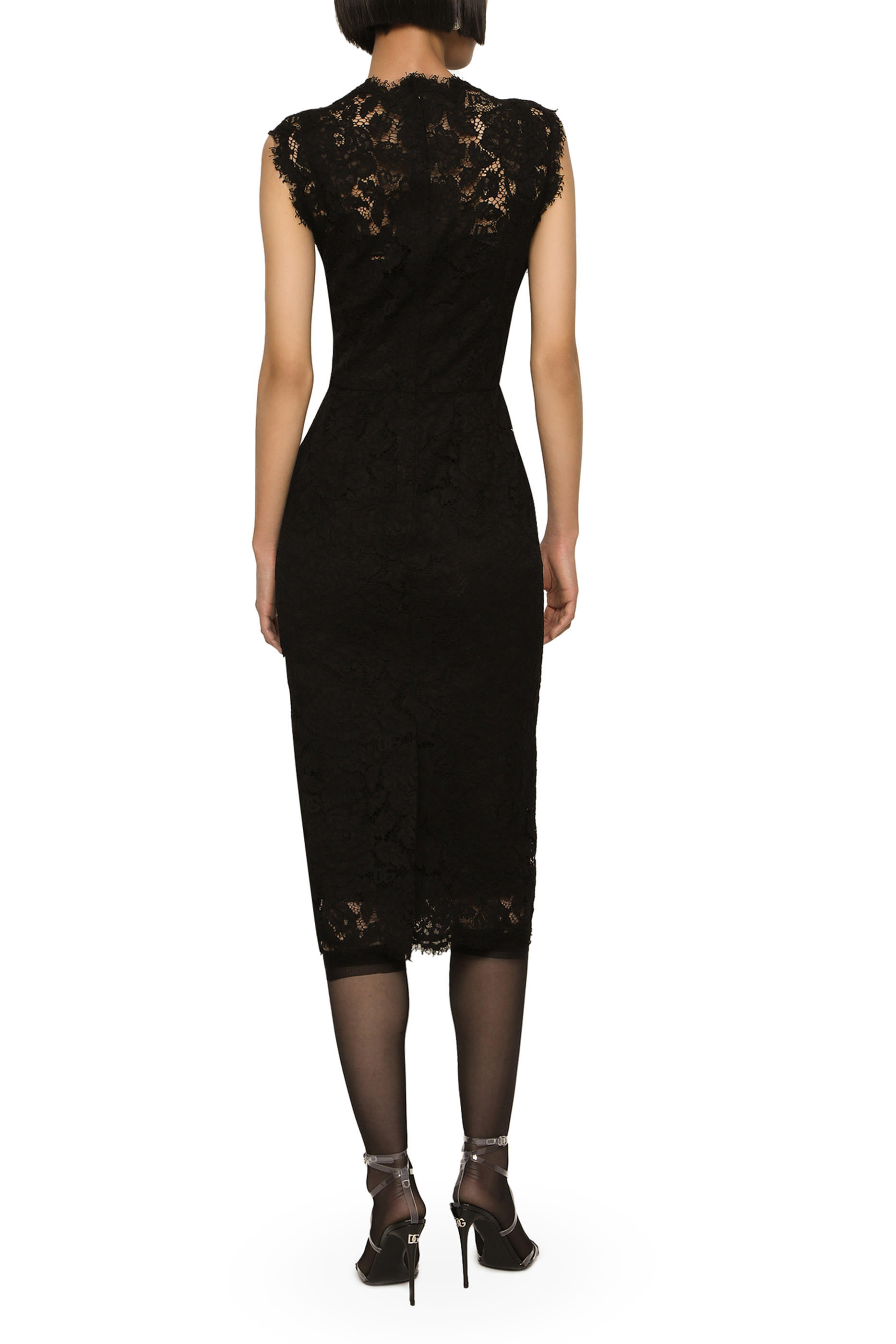Branded Stretch Lace Calf-Length Dress