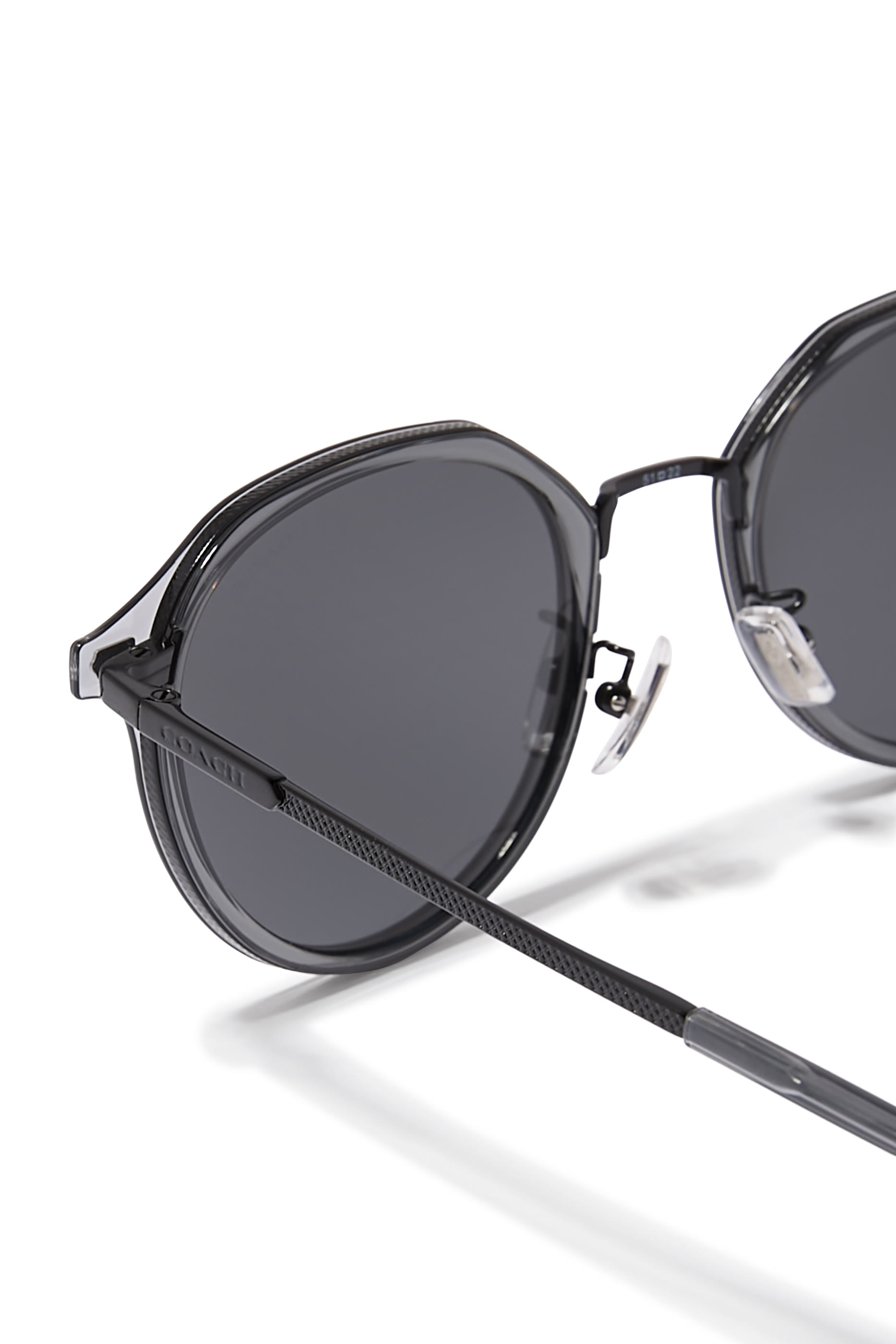 Round-Frame Metal Cross Hatch Temple Sunglasses