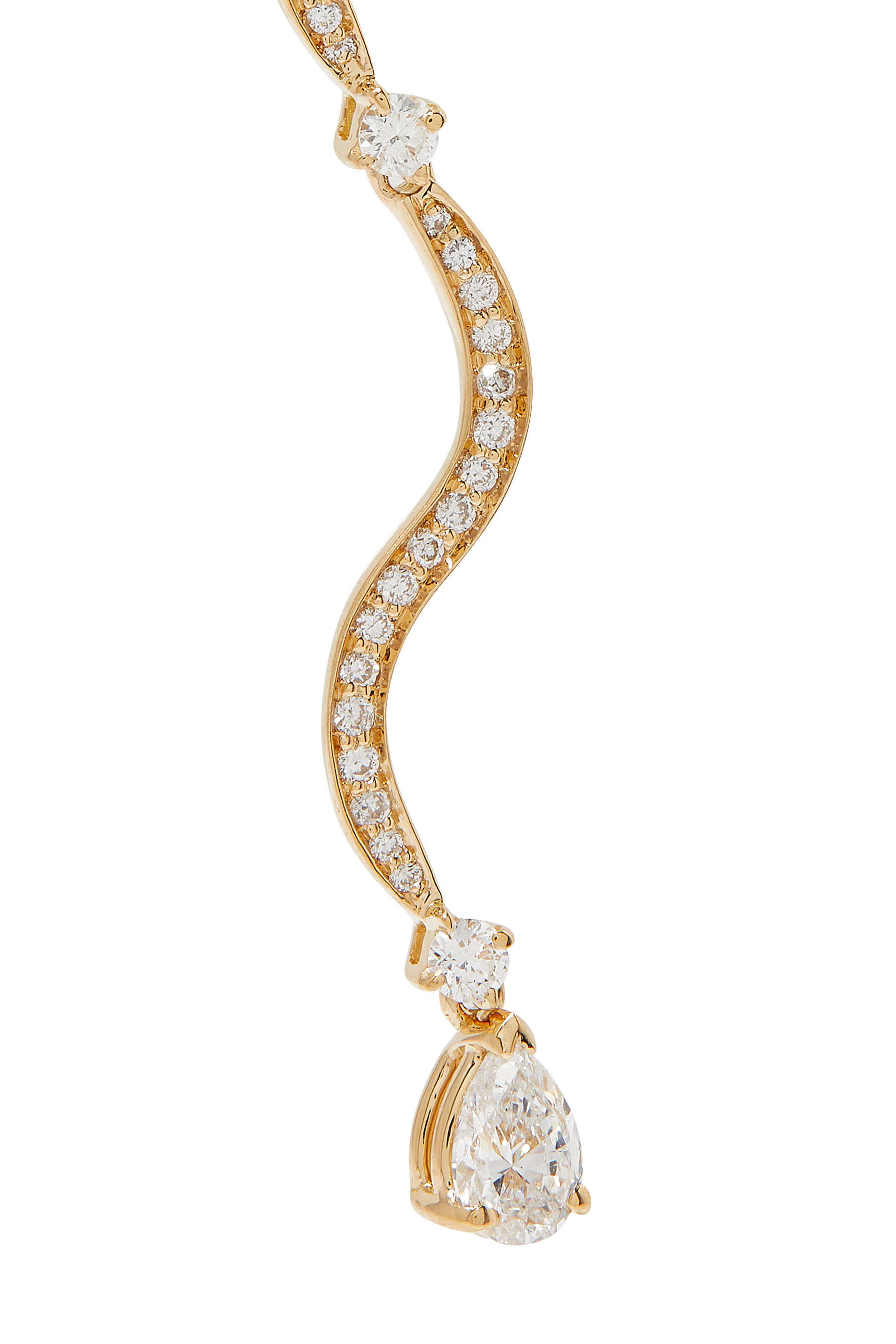 Long Wave Drop Earrings, 18k Yellow Gold & Diamonds