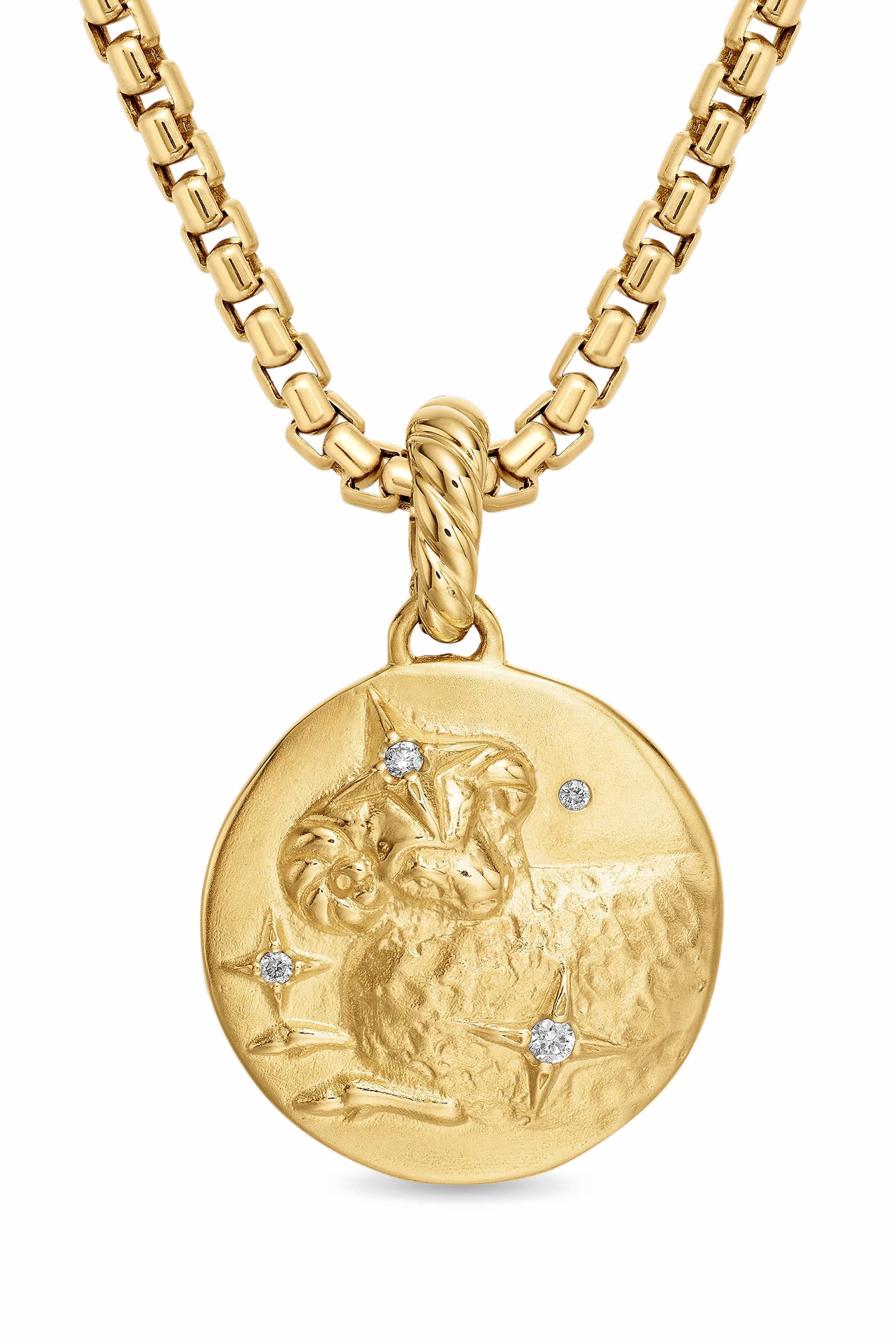 Aries Zodiac Amulet, 18K Yellow Gold & Diamonds