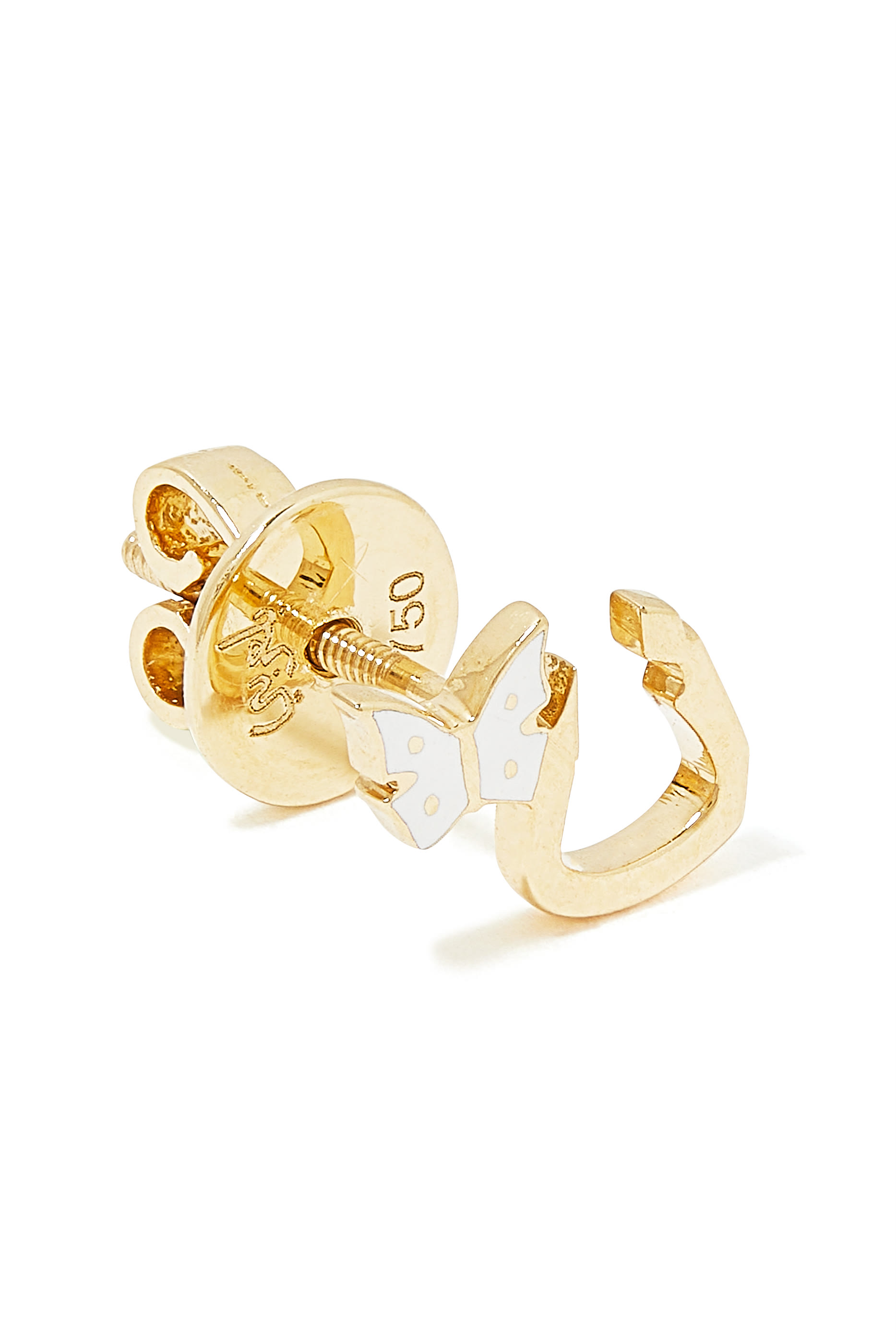 Kids Tiny Bling Arabic Letter Noon Butterfly Earrings, 18k Yellow Gold & Enamel