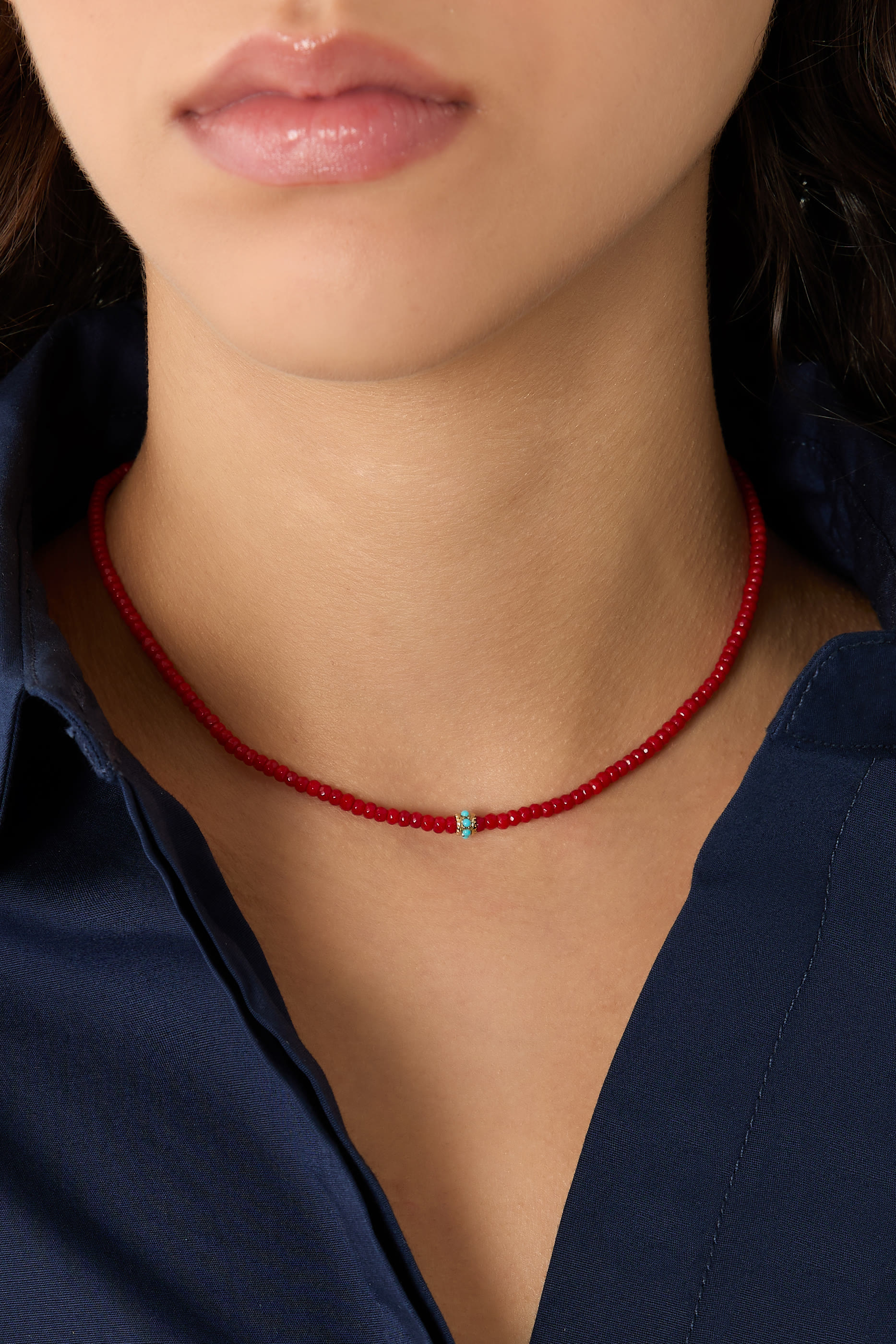 Scallop Beaded Choker, 14k Yellow Gold & Turquoise Beads