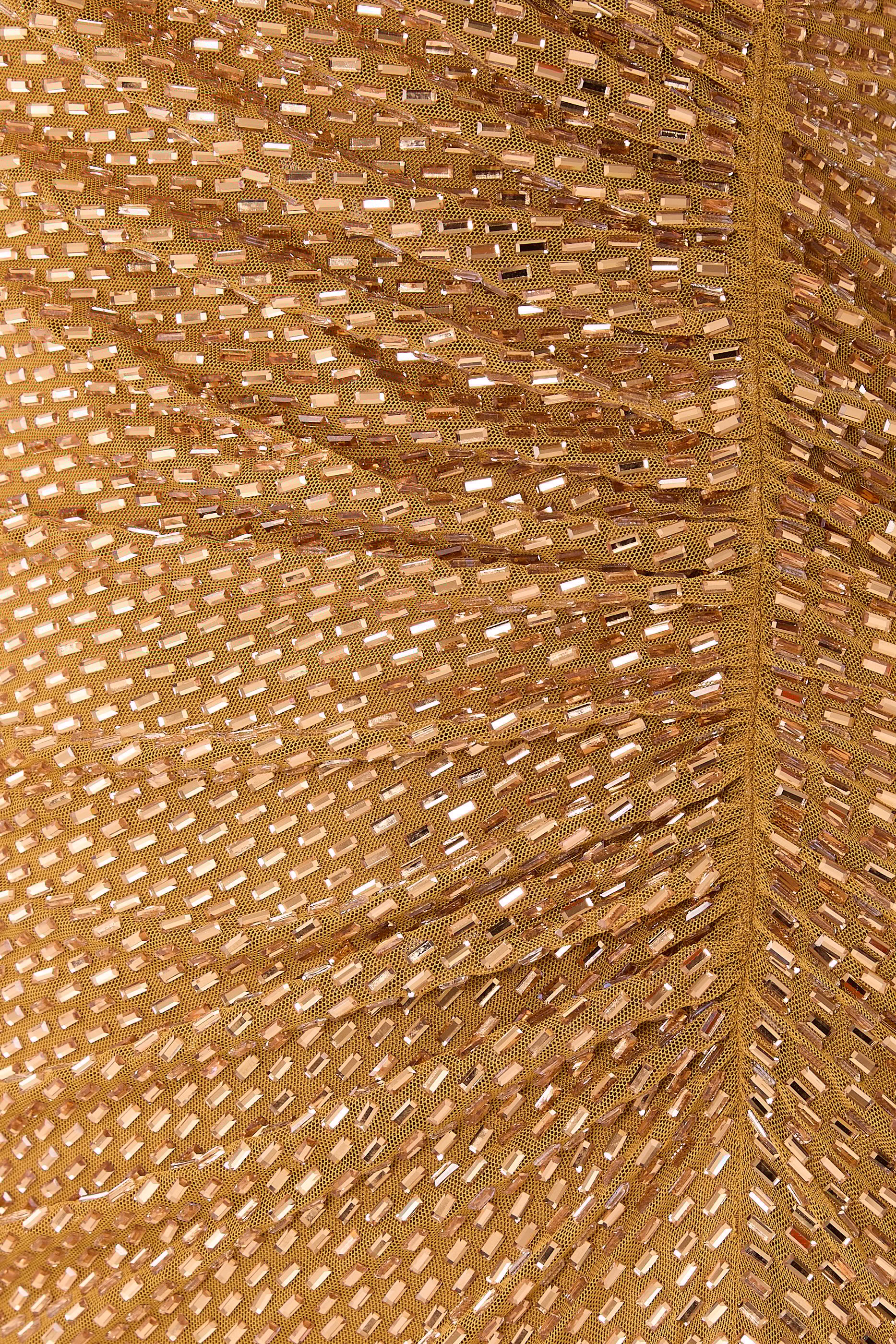 Gold Rhinestone Drape Midi Dress