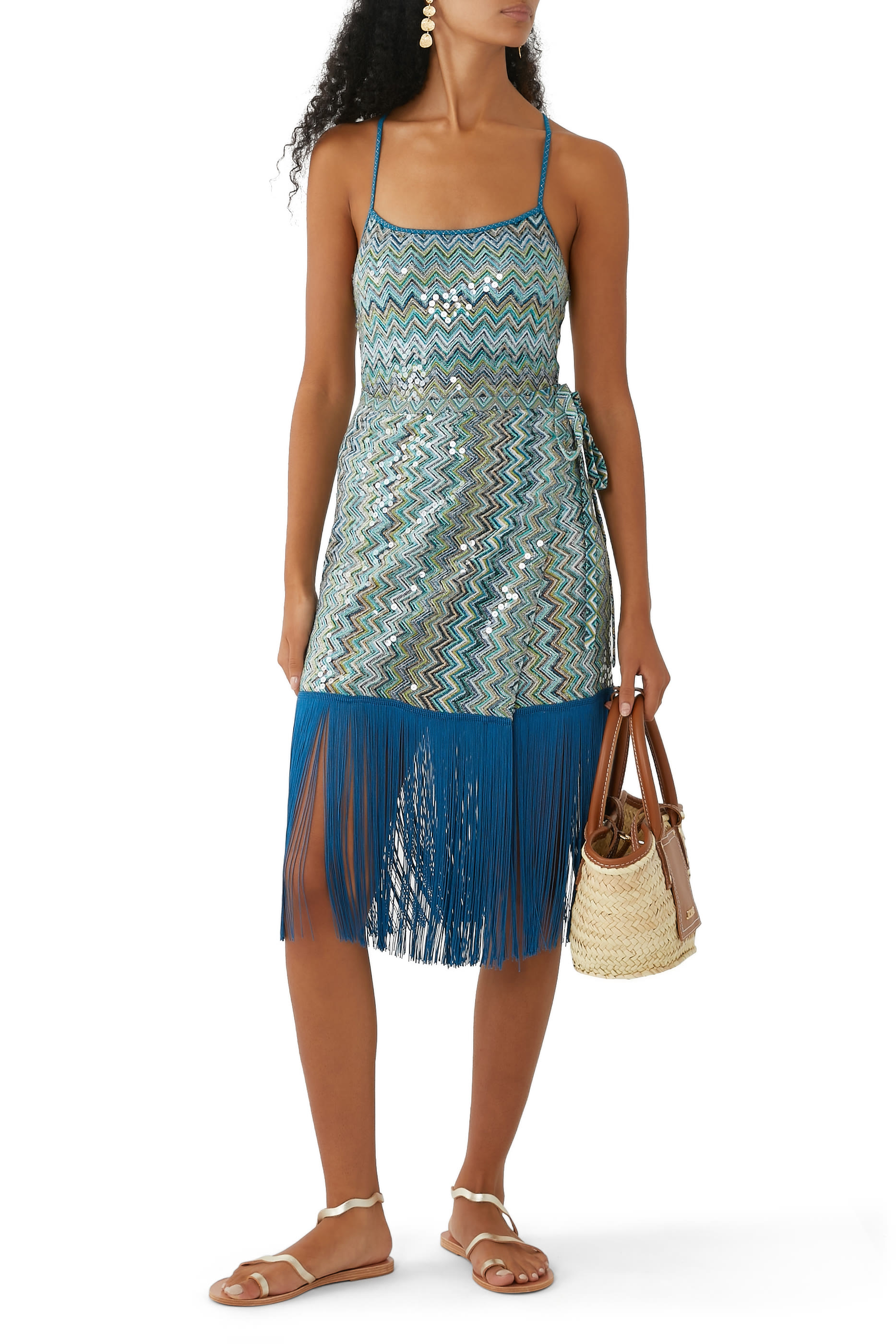 Exclusive Mare Chevron Raschel Sequinned Fringed Mini Skirt