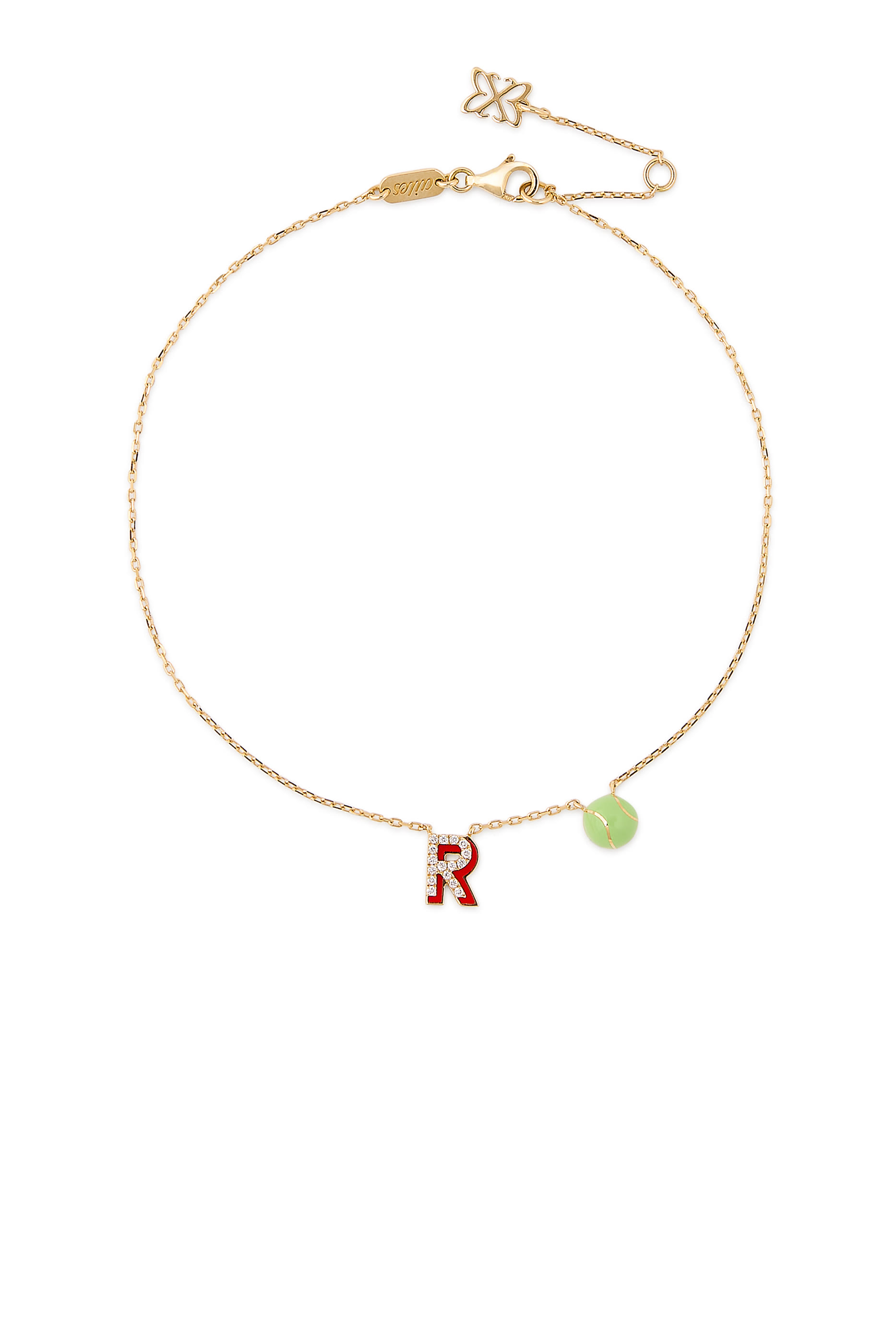 Letter &lsquo;R&rsquo; Tennis Anklet, 18k Yellow Gold & Enamel, Diamonds