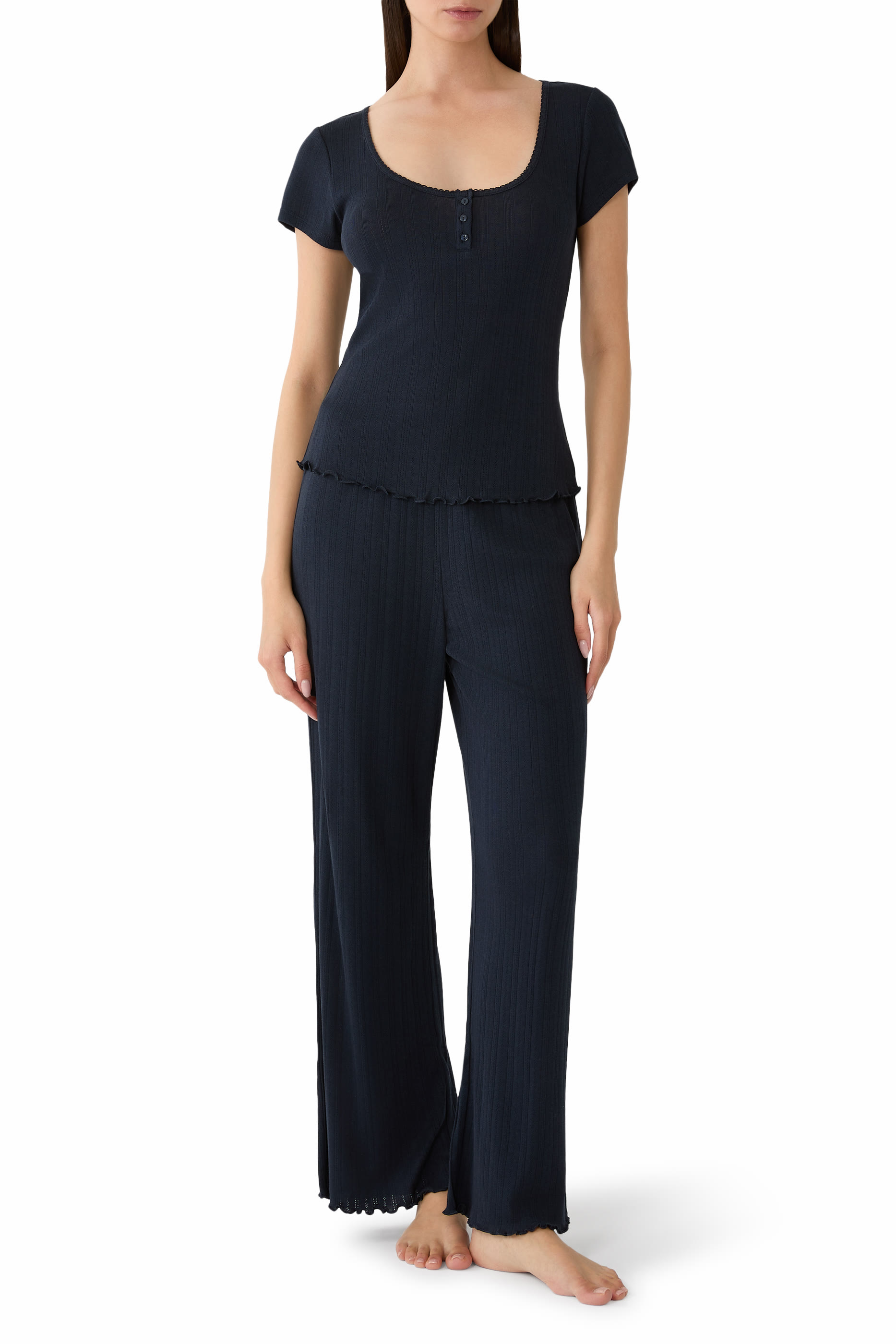  Pointelle Scoop Neck Pajama Top 