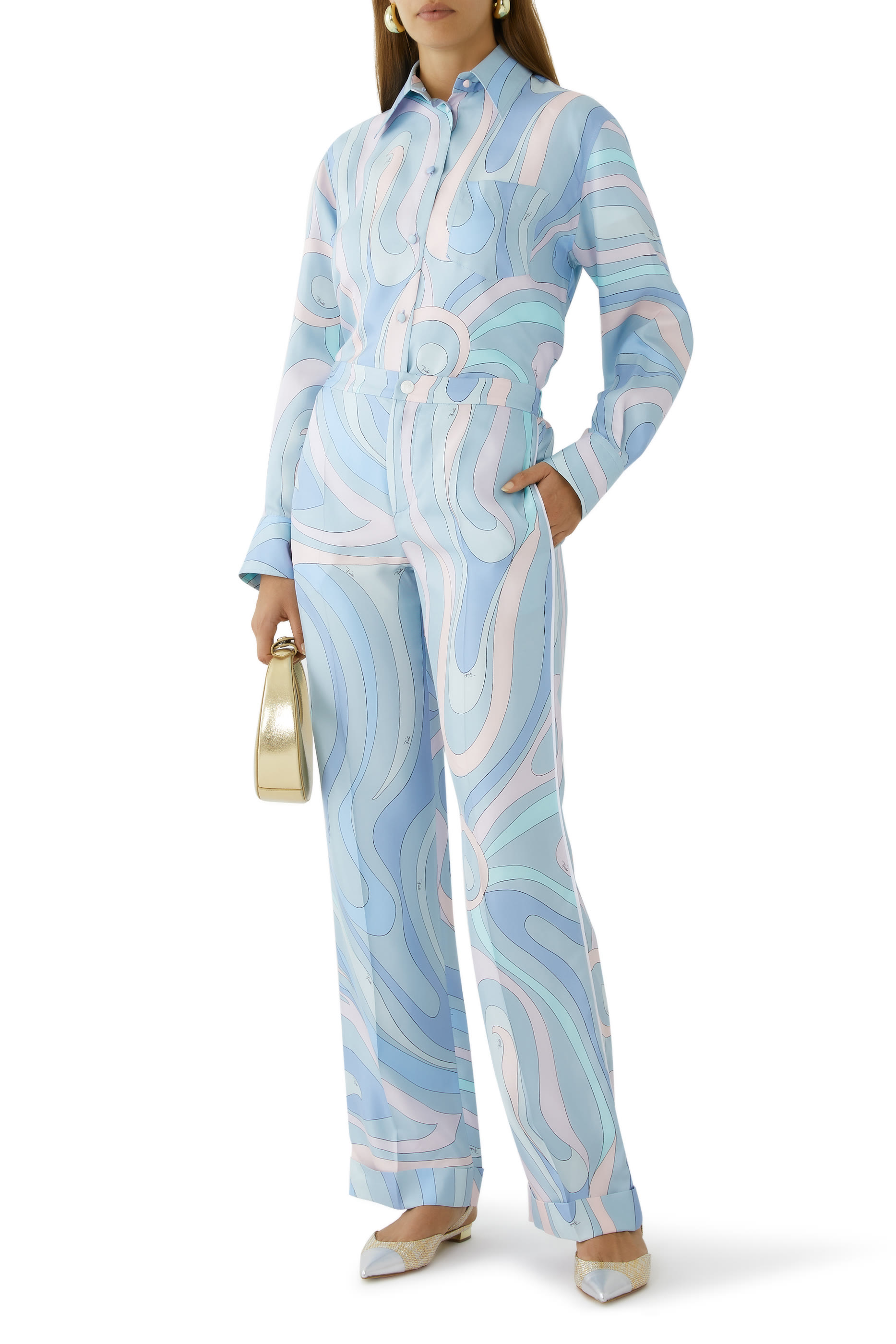 Marmo-Print Silk-Twill Trousers