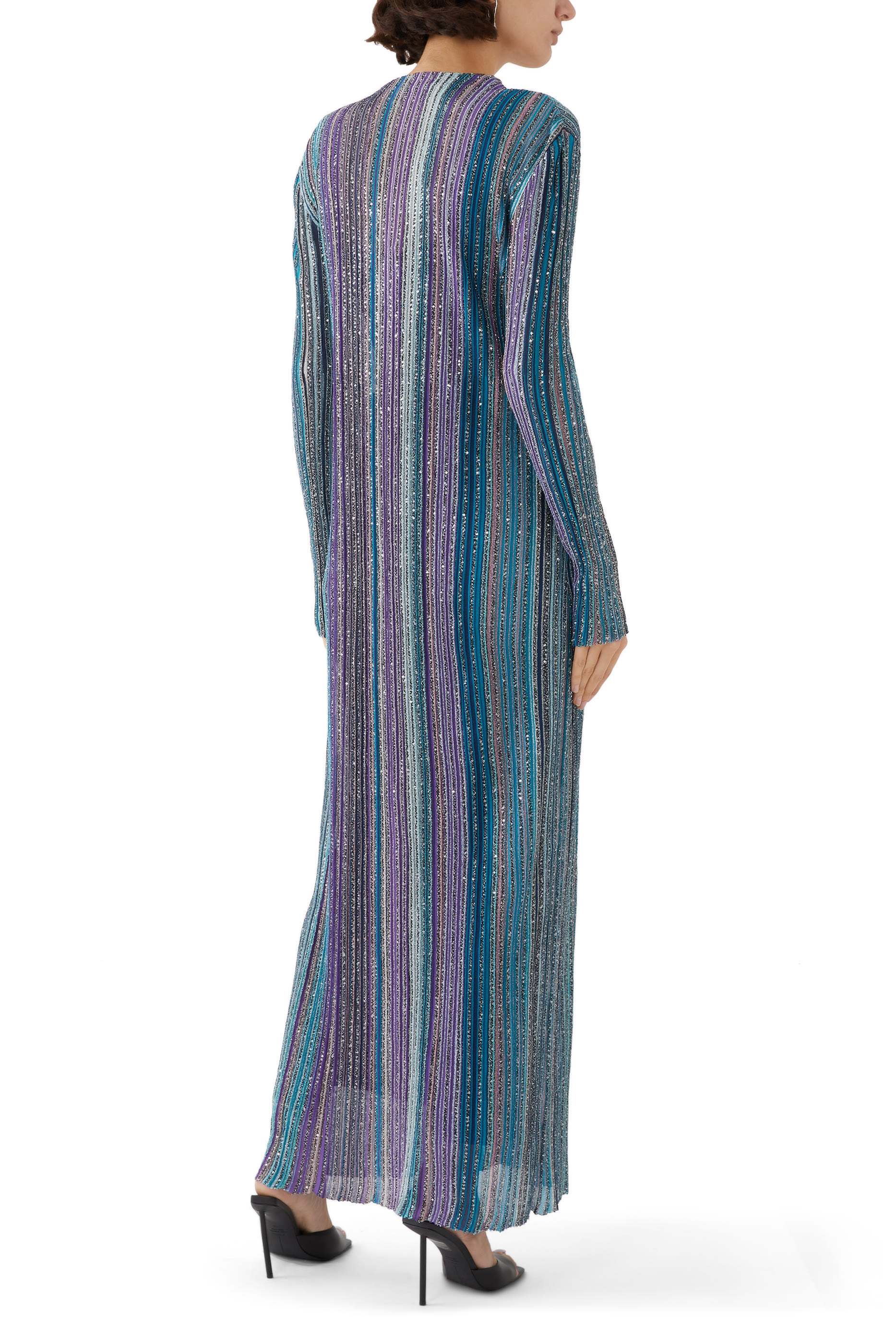 Partialized Sequinned Knit Buttoned Maxi Cardigan 