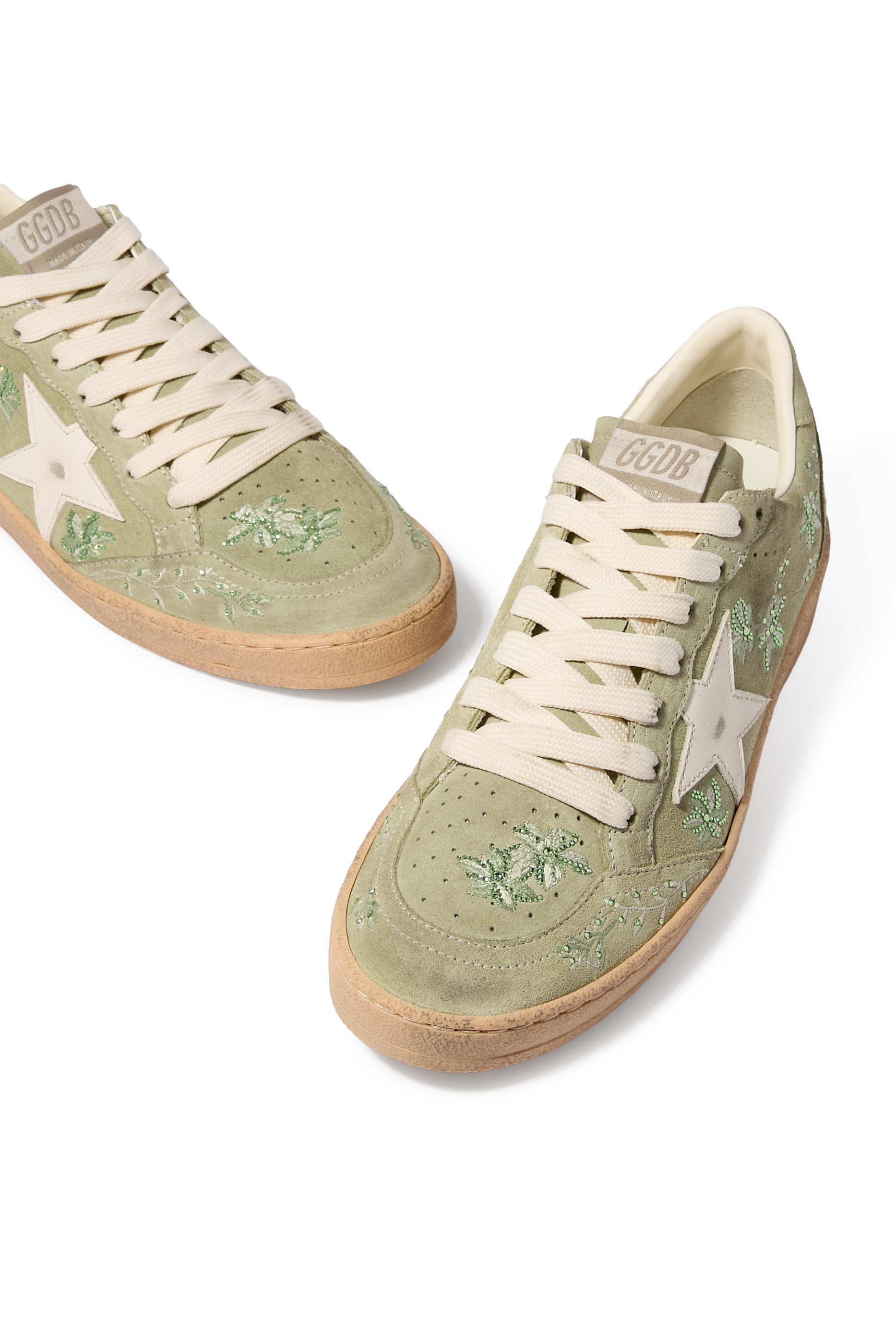 Ball Star in Suede with Leather Star and Tone-On-Tone Swarovski Floral Embroidery