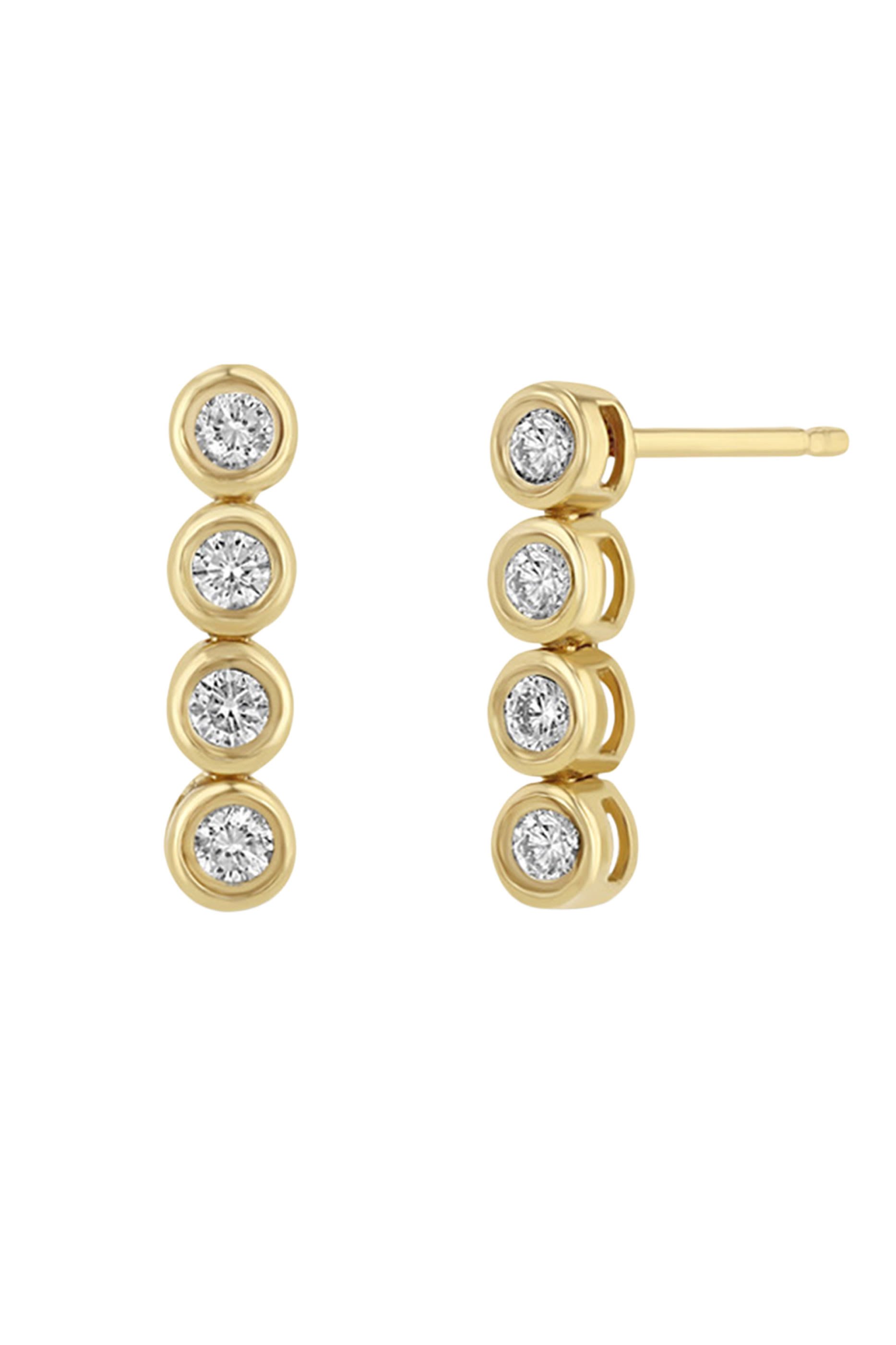Bezel Tennis Short Drop Earrings, 14K Yellow Gold & Diamonds