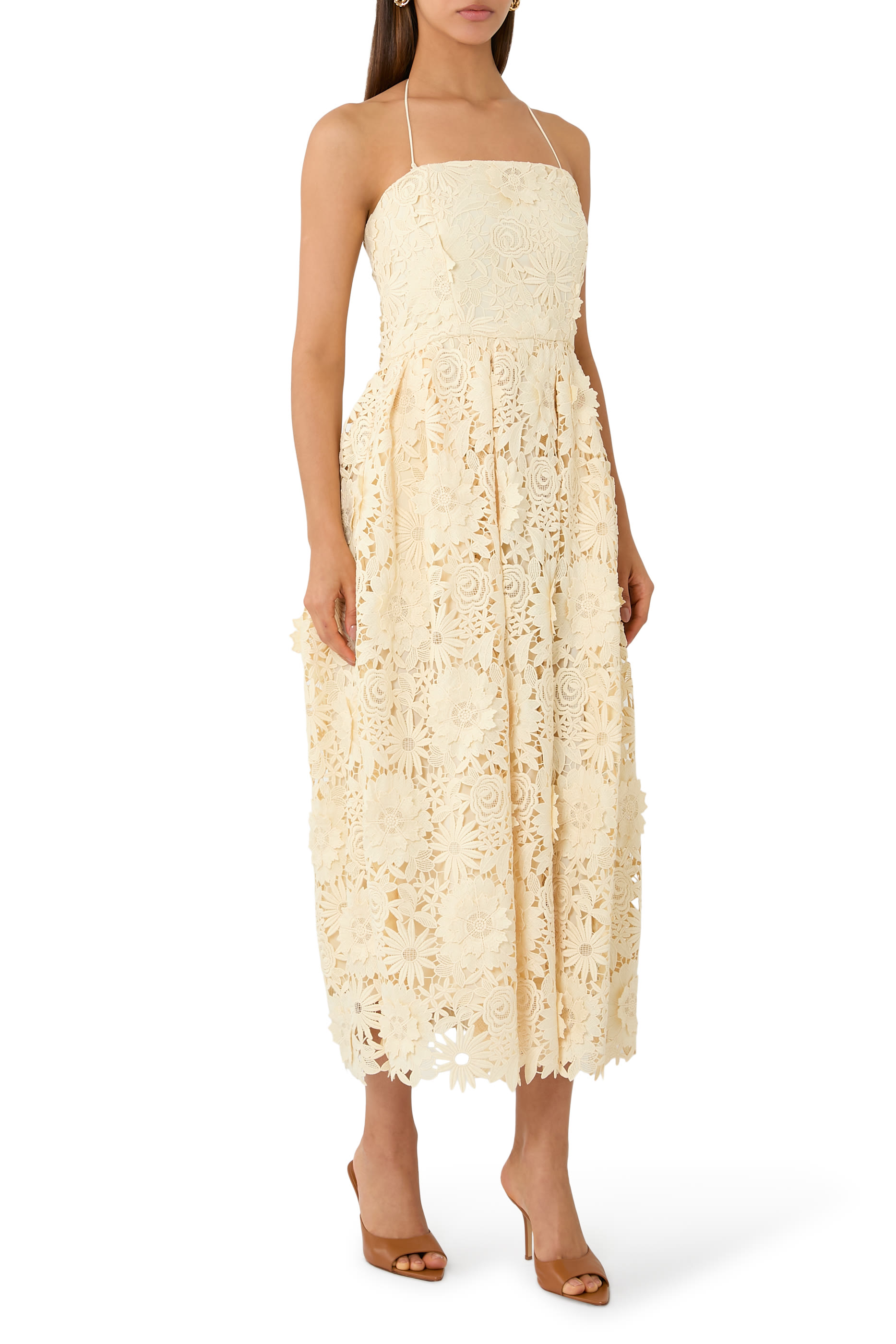 3D Lace Flared Midi Dress