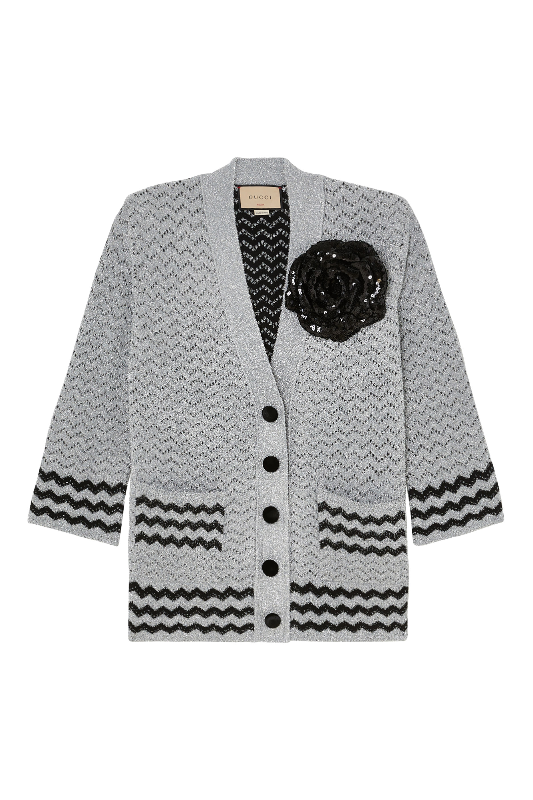 Nojum Zig-Zag Flower Appliqu&eacute; Lurex Cardigan