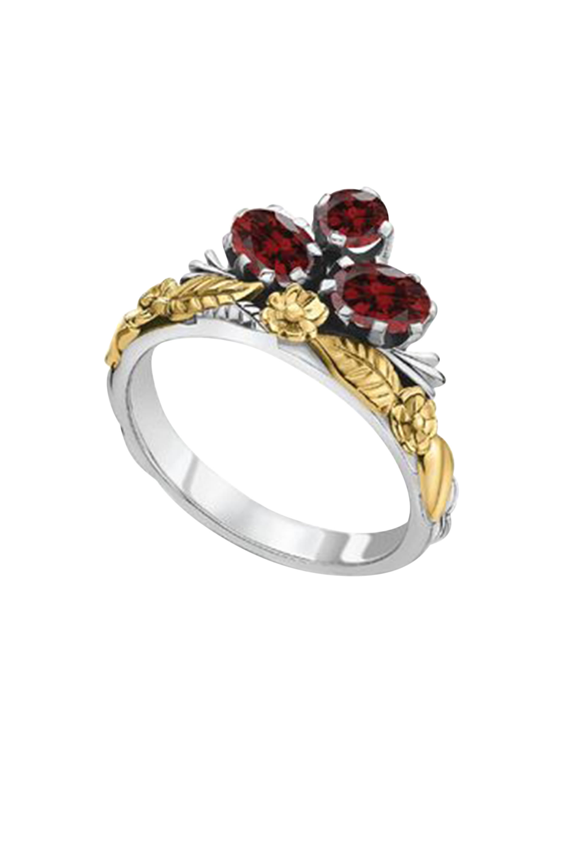 Garnet Ring, 18K Yellow Gold & Sterling Silver