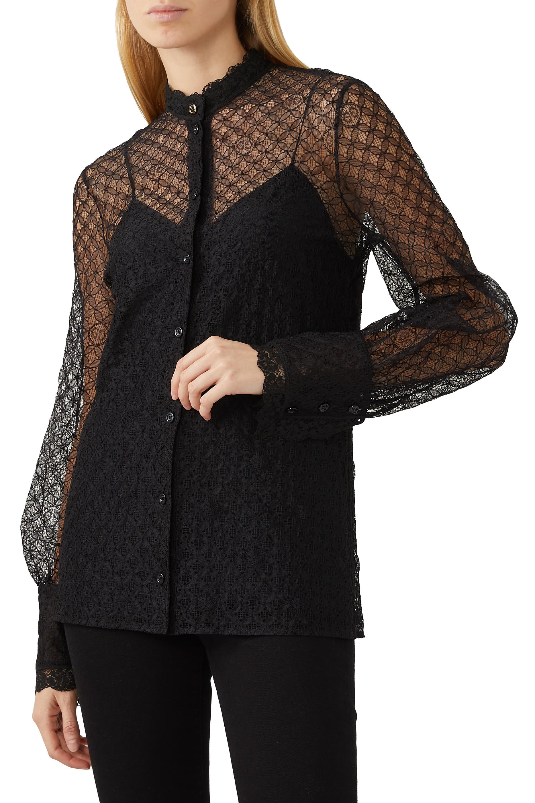 GG Lace Puff-Sleeve Shirt