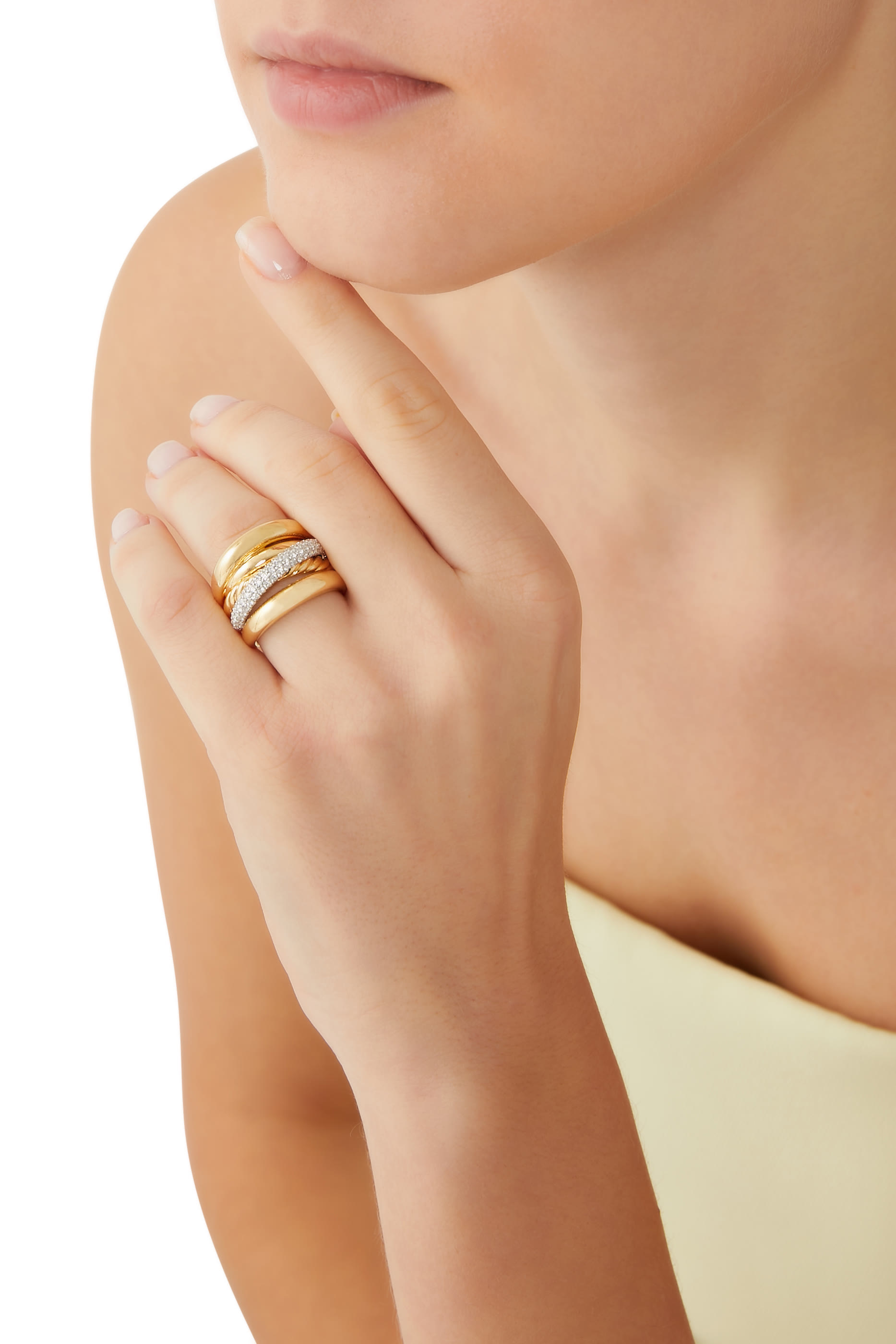 Pav&eacute; Crossover Five Row Ring, 18k Yellow Gold & Diamonds