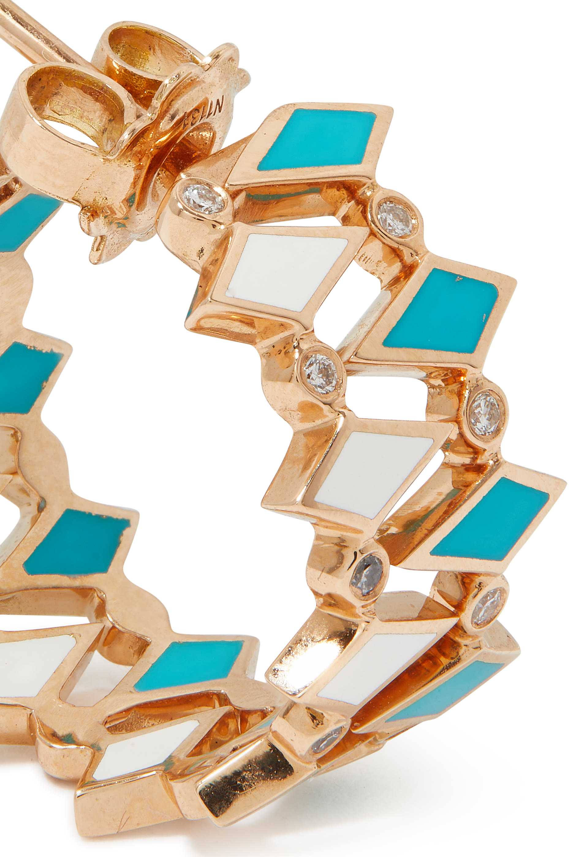 Mosaic Double Hoop Earrings, 18k Rose Gold with Diamonds
