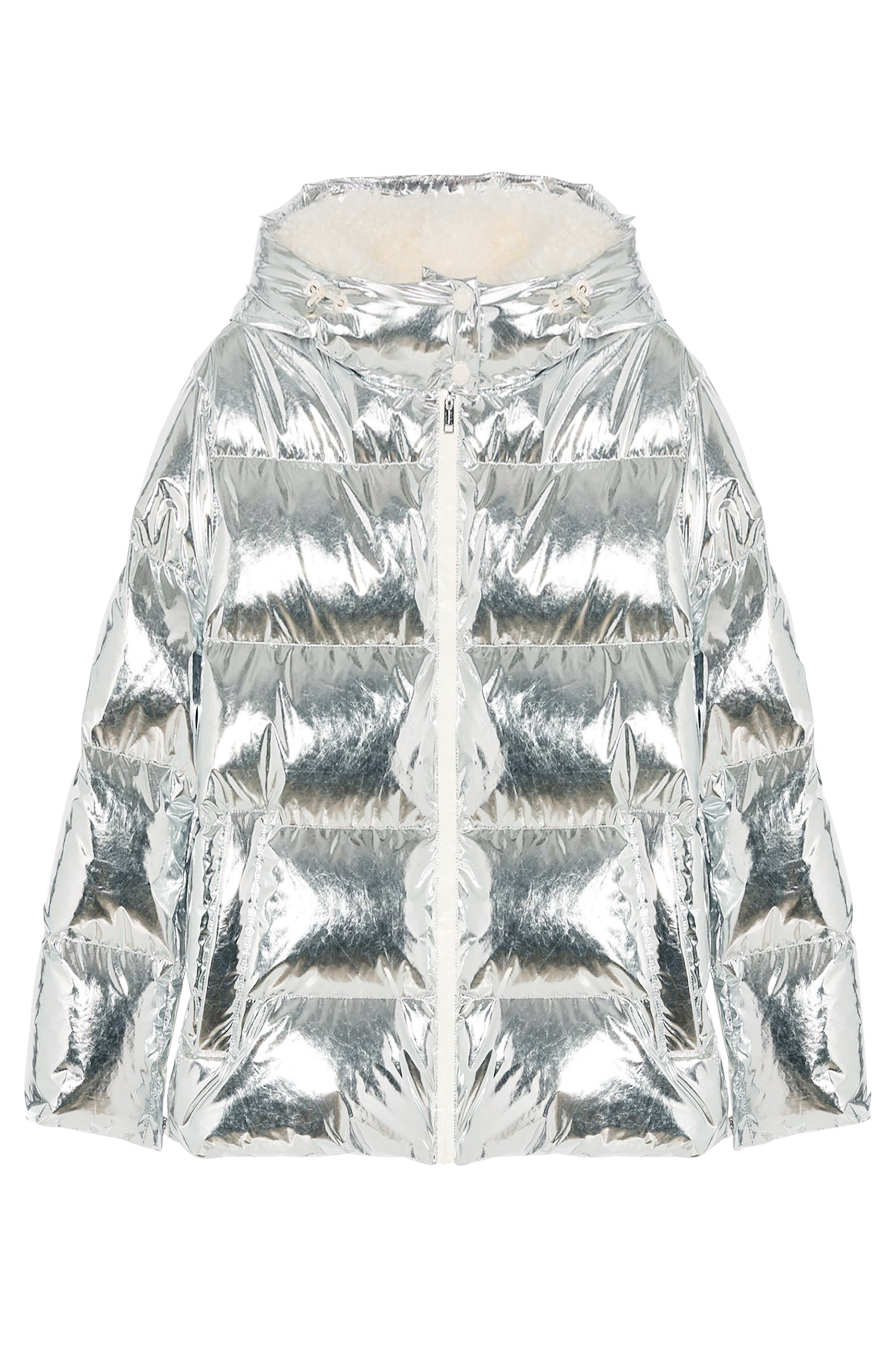 Hooded Down Jacket in Shiny Laminated Nylon