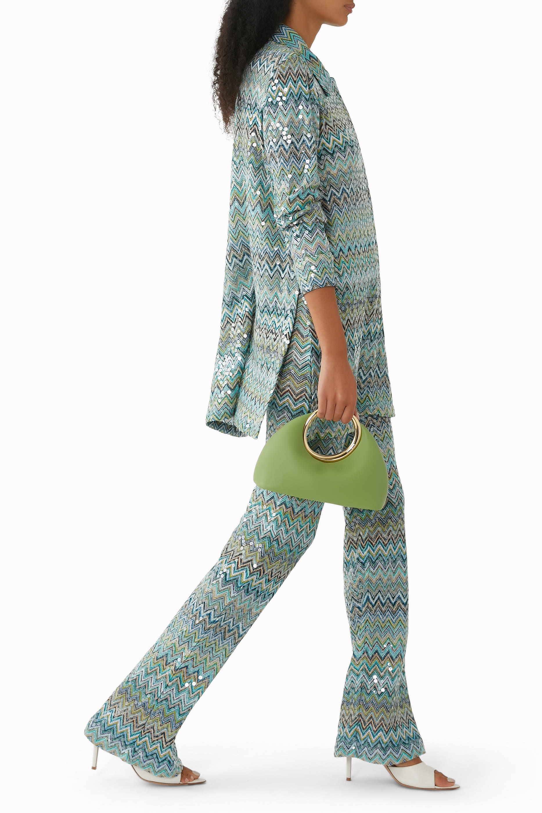 Exclusive Mare Chevron Raschel Sequinned Flared Pants