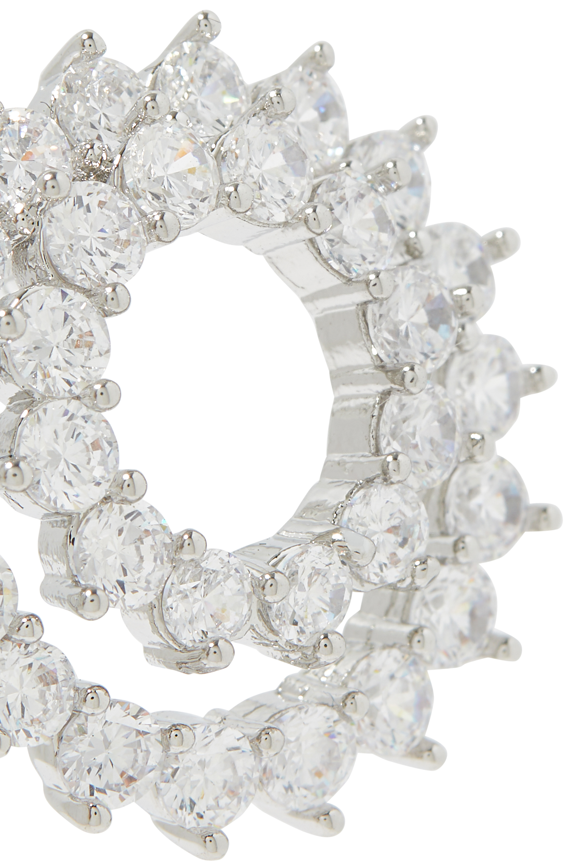 Round Double Spiral Earrings, Rhodium-Plated Brass & Cubic Zirconia